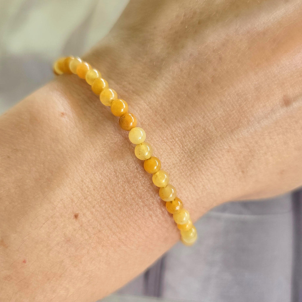 Yellow Aventurine Crystal Bracelet, 4mm Gemstone Beaded Bracelet