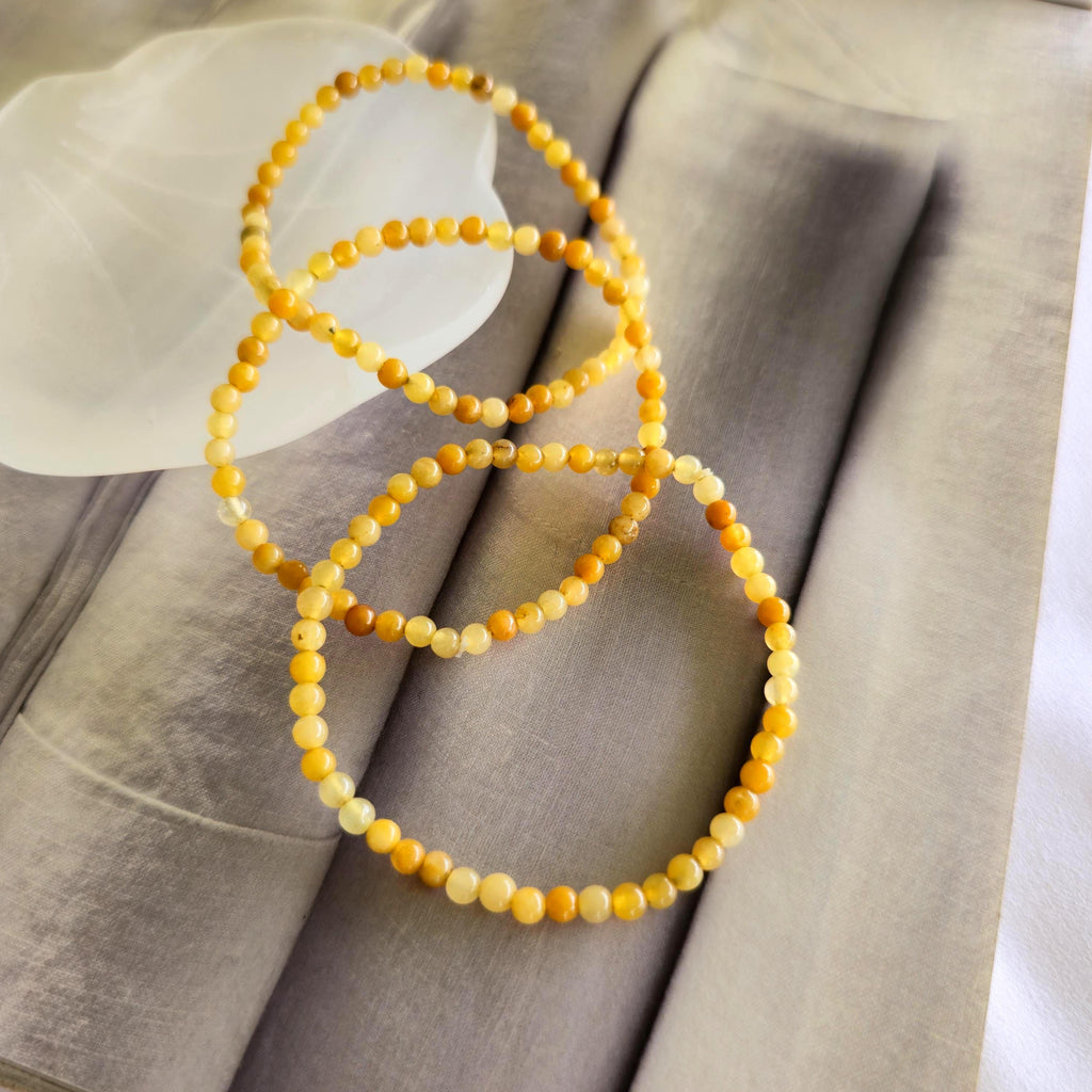 Yellow Aventurine Crystal Bracelet, 4mm Gemstone Beaded Bracelet