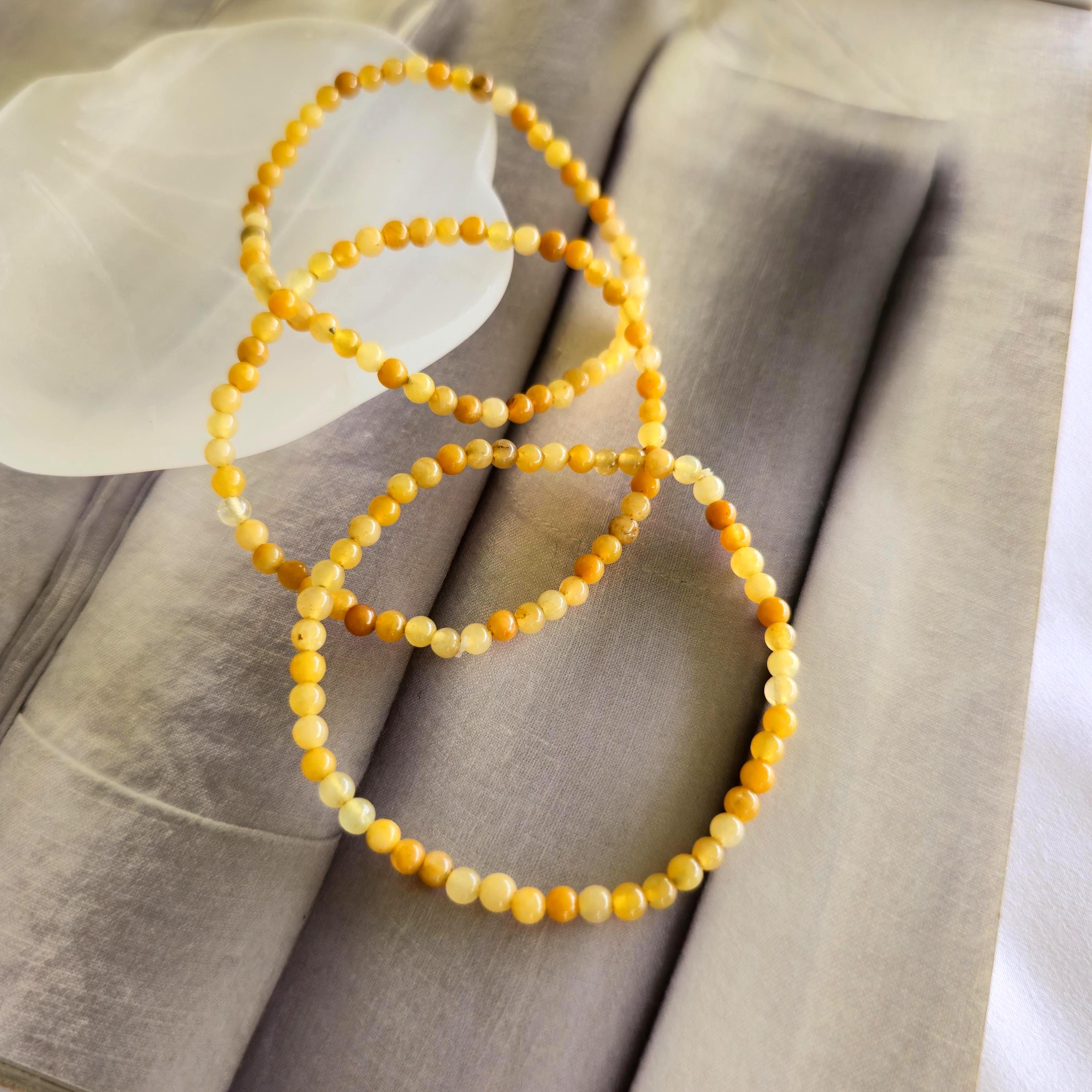 Yellow Aventurine Crystal Bracelet, 4mm Gemstone Beaded Bracelet