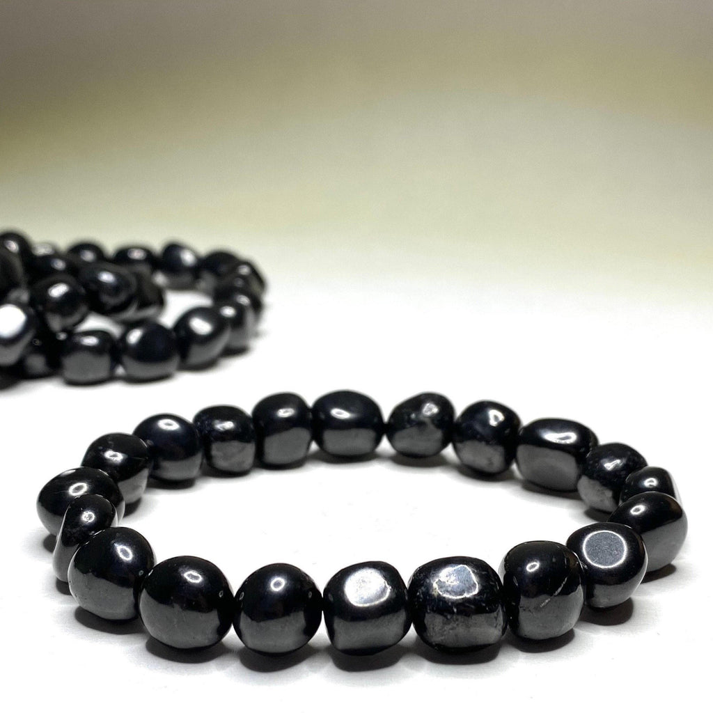 Shungite Crystal Beaded Bracelet: Handmade Tumbled Stone Bracelet, EMF Protection