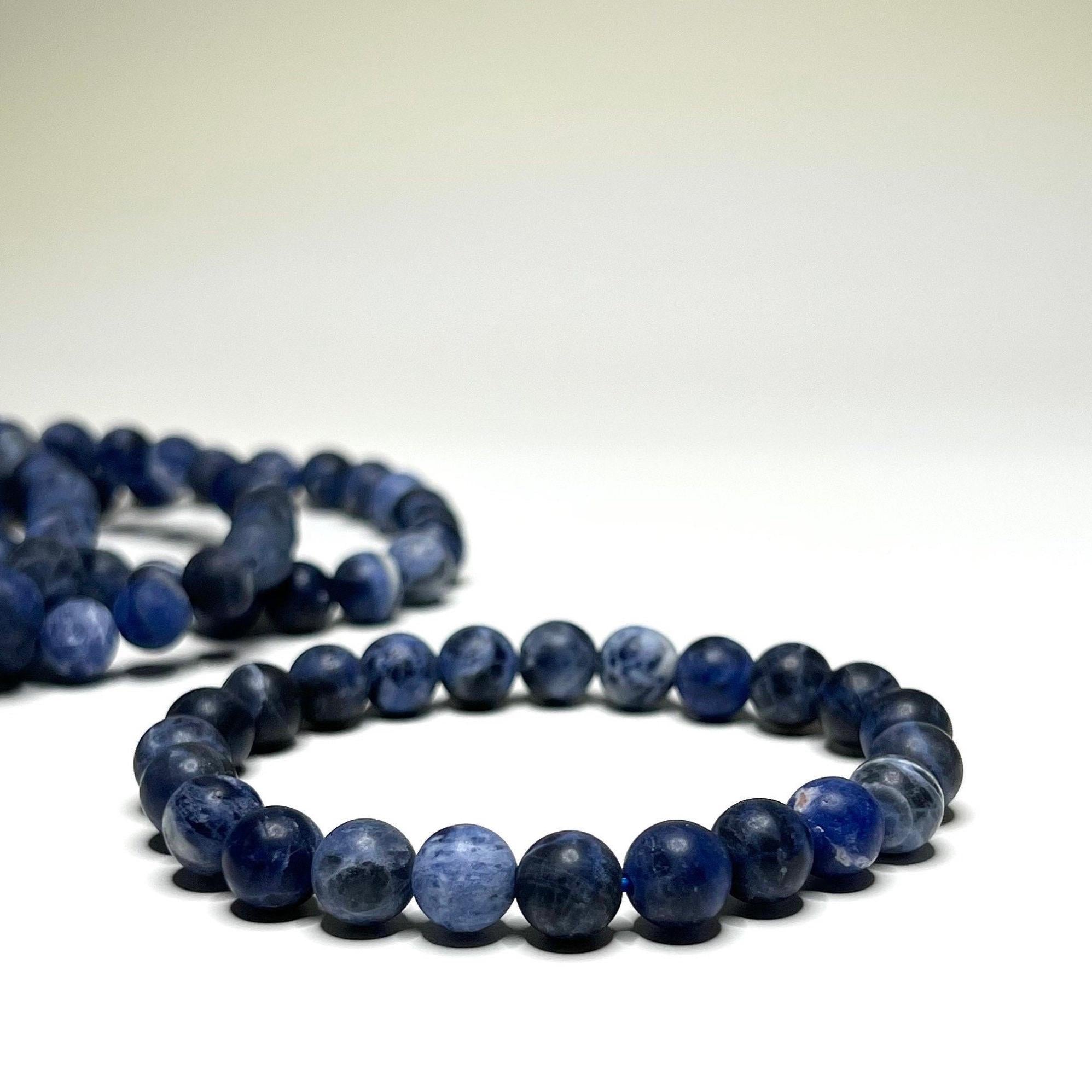 Sodalite Matte Bead Crystal Bracelet, 8mm Gemstone Beaded Bracelet