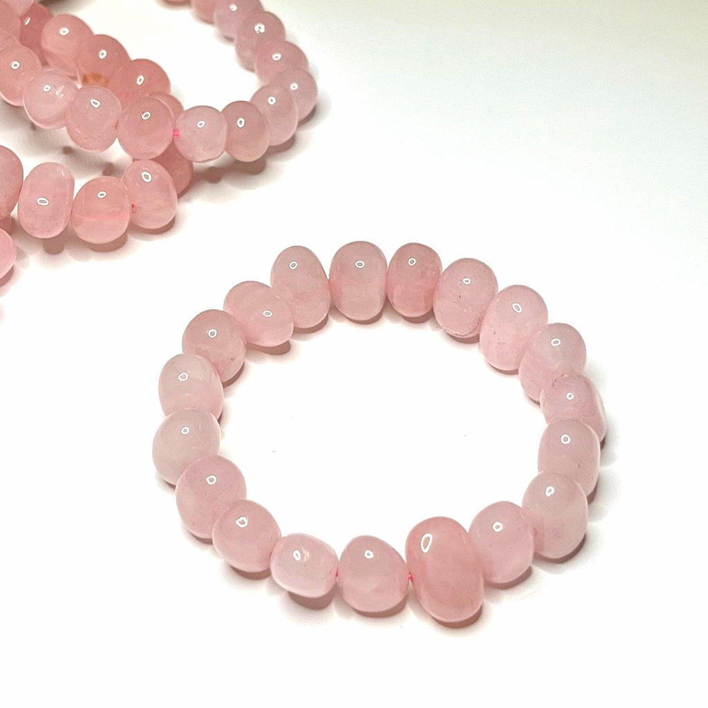 Rose Quartz Jelly Bean Bracelet: 9mm Gemstone Beaded Stretch Bracelet