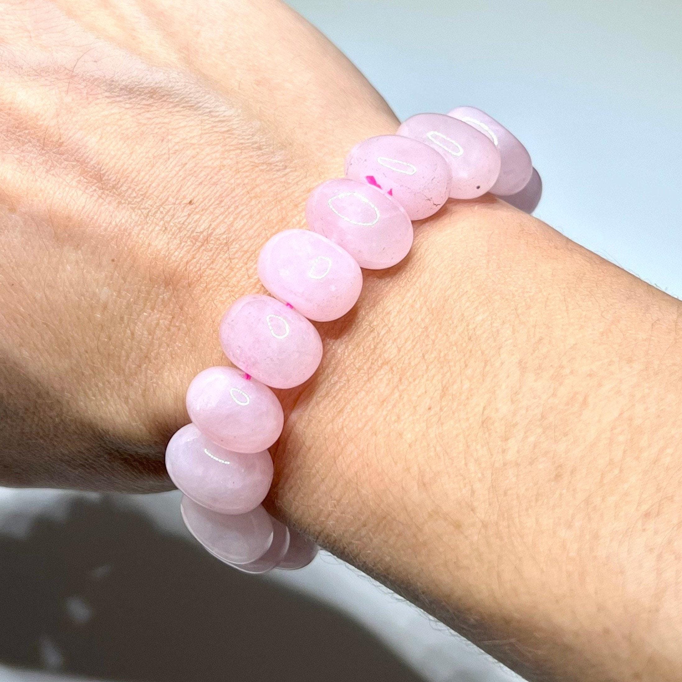 Rose Quartz Jelly Bean Bracelet: 9mm Gemstone Beaded Stretch Bracelet