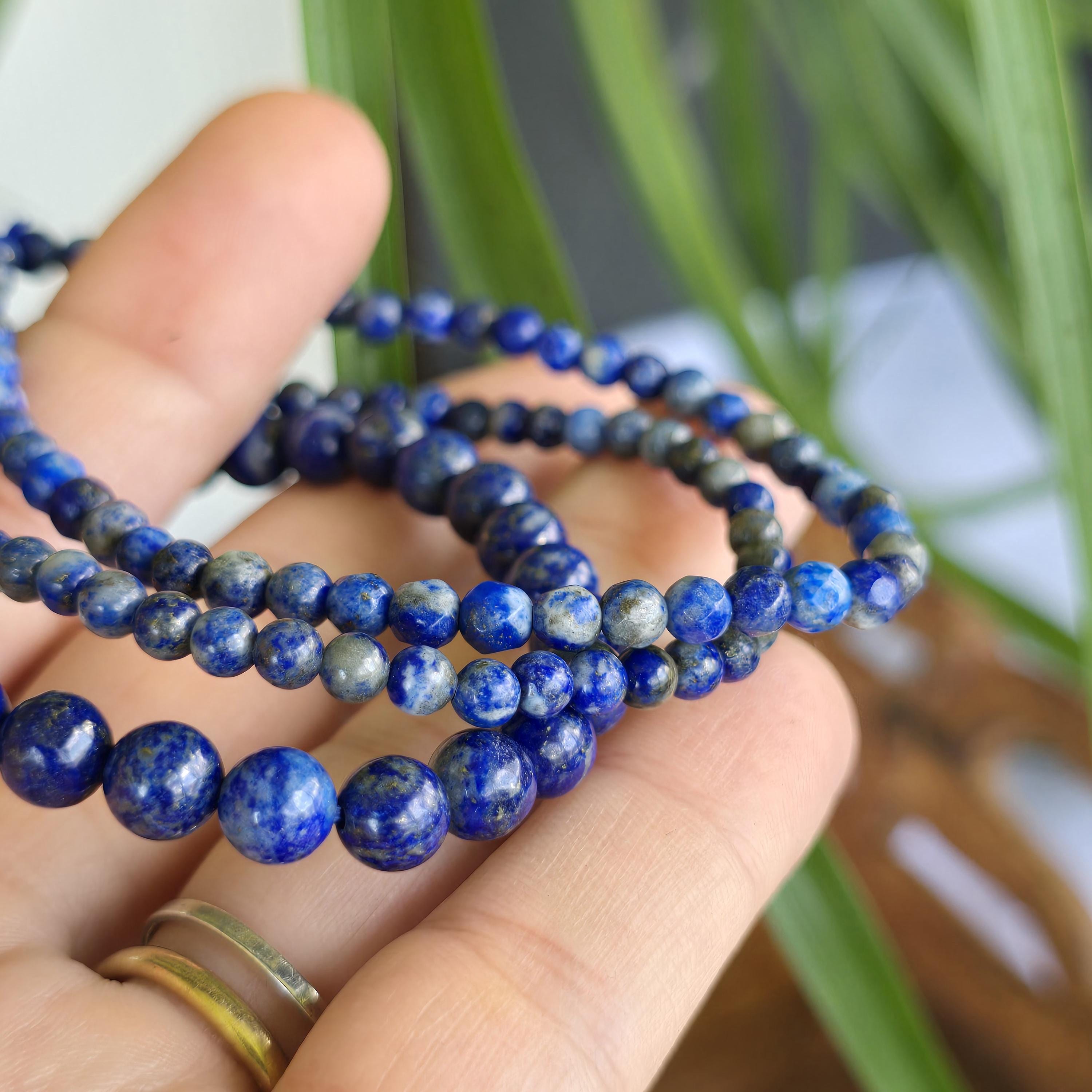Lapis Lazuli Crystal Bracelet, 4mm, 6mm Gemstone Beaded Bracelet