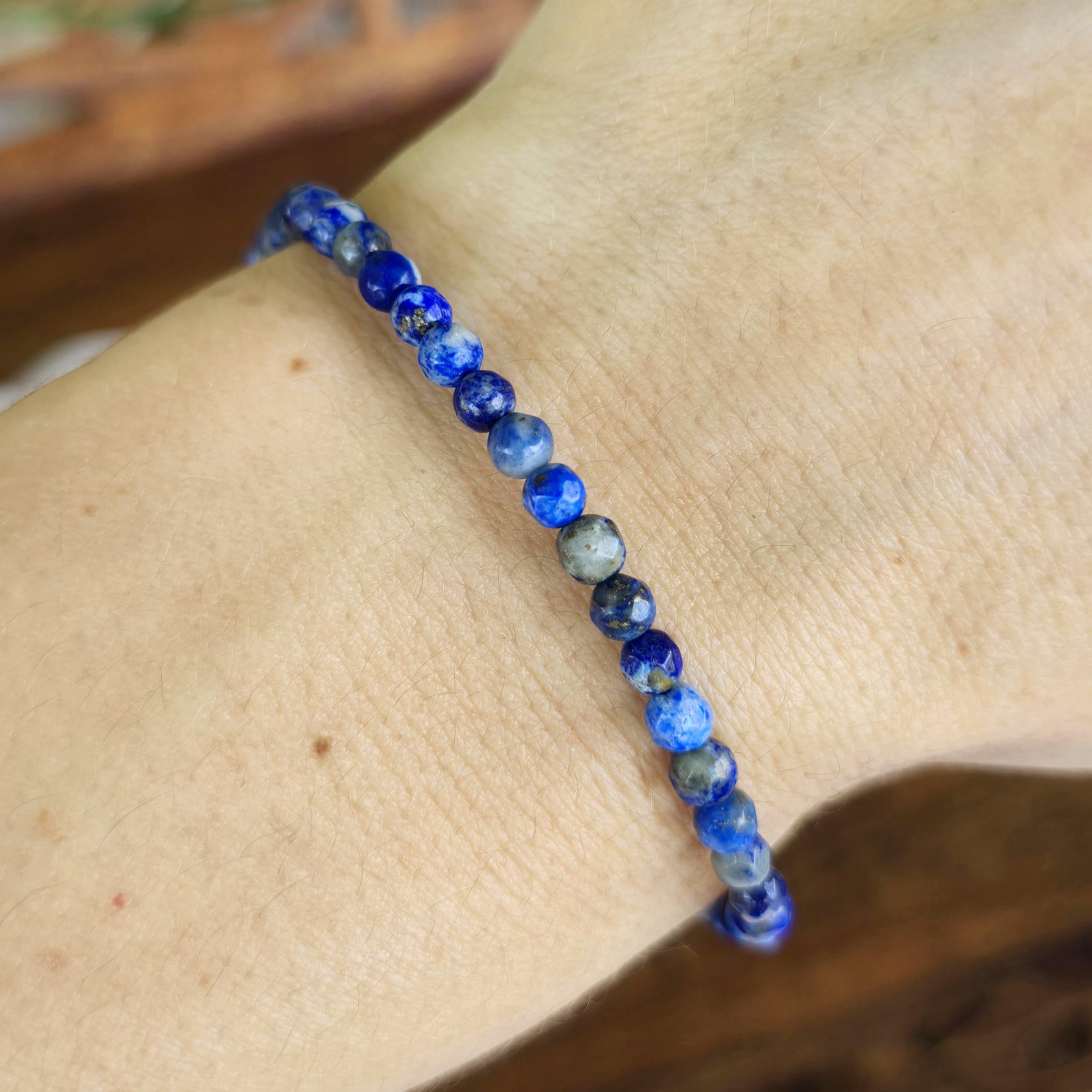 Lapis Lazuli Crystal Bracelet, 4mm, 6mm Gemstone Beaded Bracelet