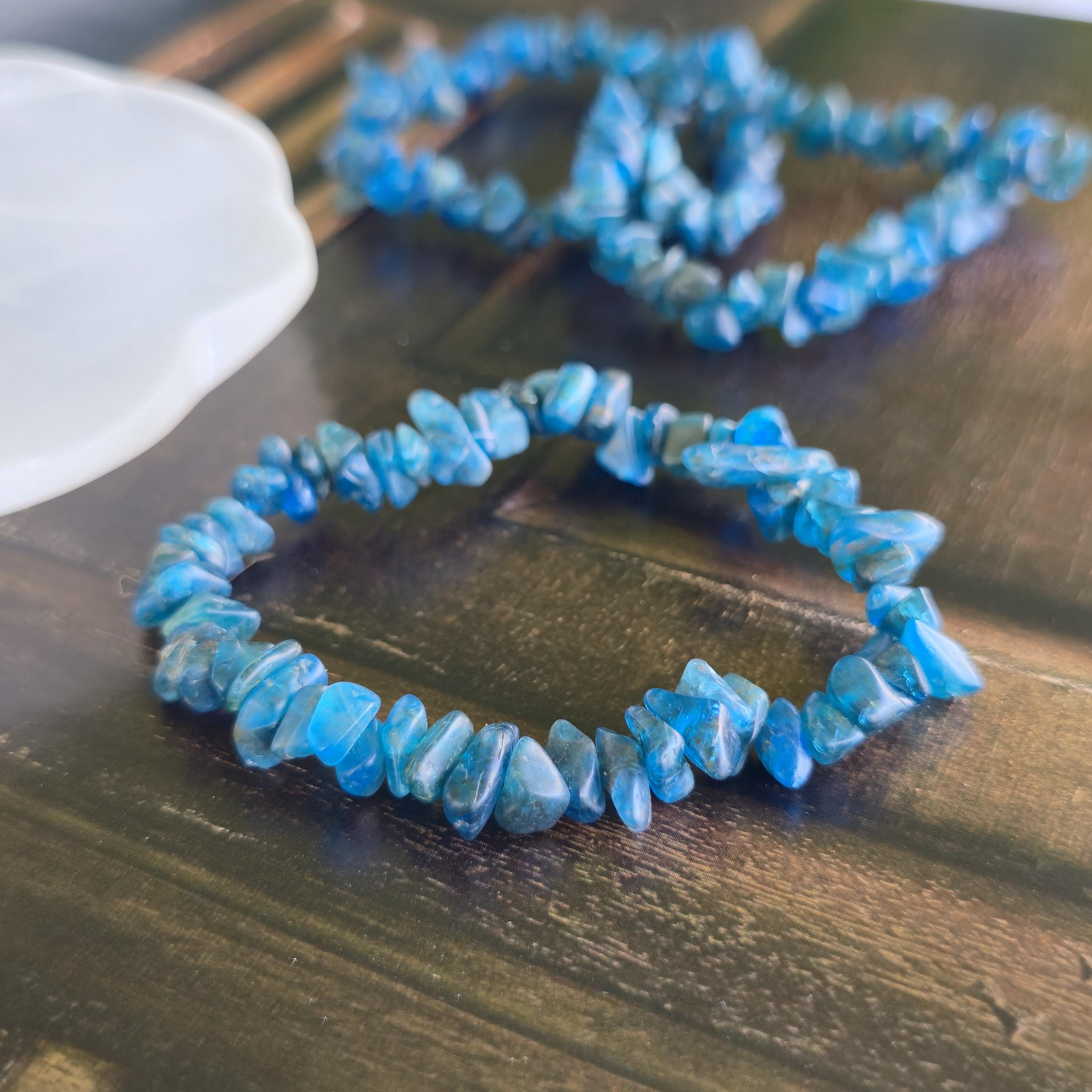 Blue Apatite Beaded Bracelet, Gemstone Crystal Chips Stretch Bracelet