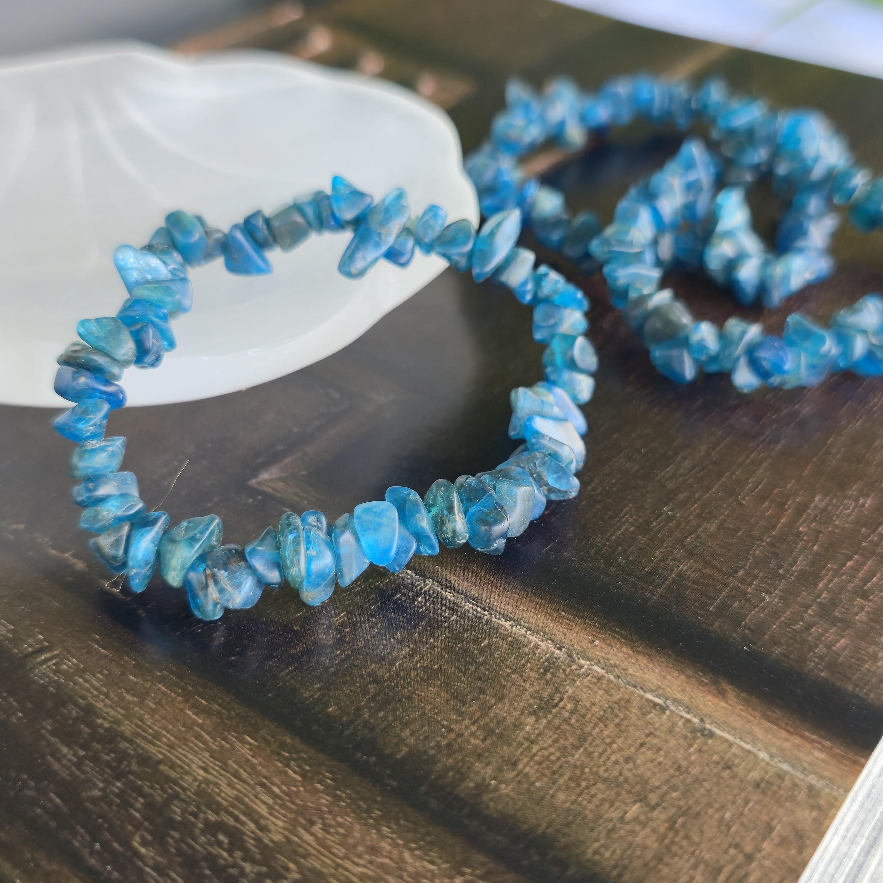Blue Apatite Beaded Bracelet, Gemstone Crystal Chips Stretch Bracelet