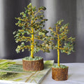 Green Aventurine Crystal Wire Tree, Gemstone Money Tree with 100-300 Chips and Wood Base,