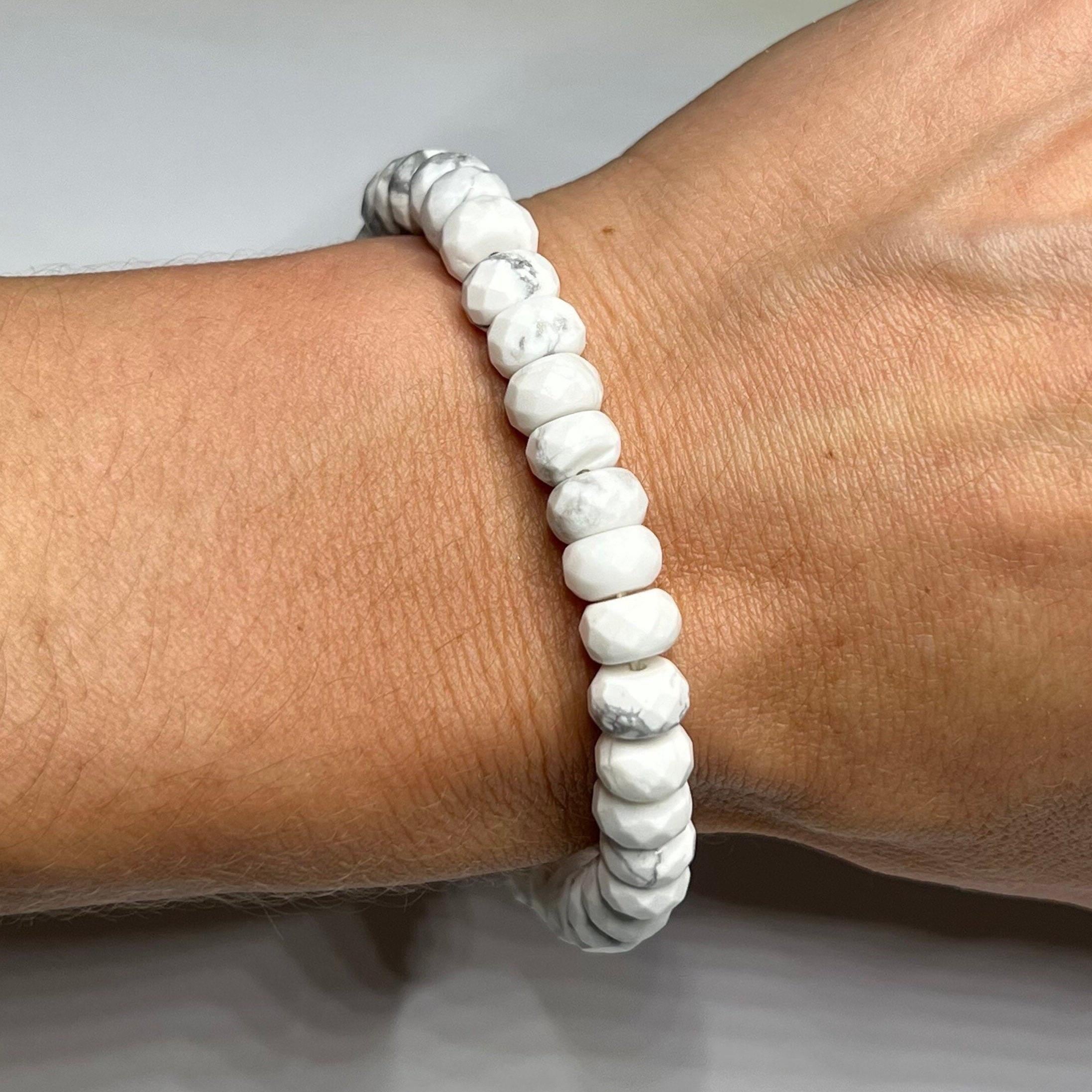 Howlite Crystal Bracelet, Faceted Rondelle Beaded Bracelet
