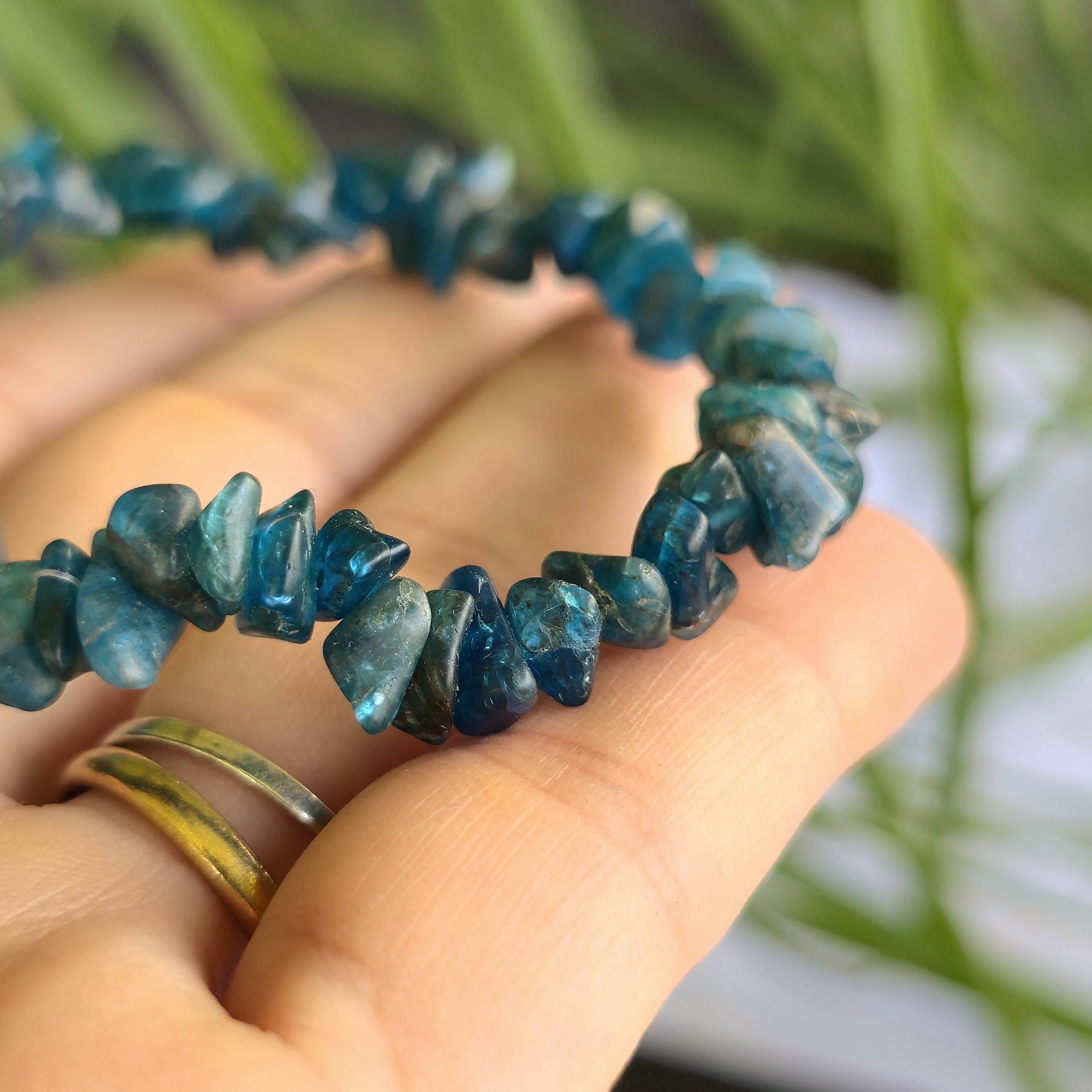Blue Apatite Beaded Bracelet, Gemstone Crystal Chips Stretch Bracelet