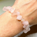 Rose Quartz Crystal Chip Bracelet: Gemstone Beaded Stretch Bracelet