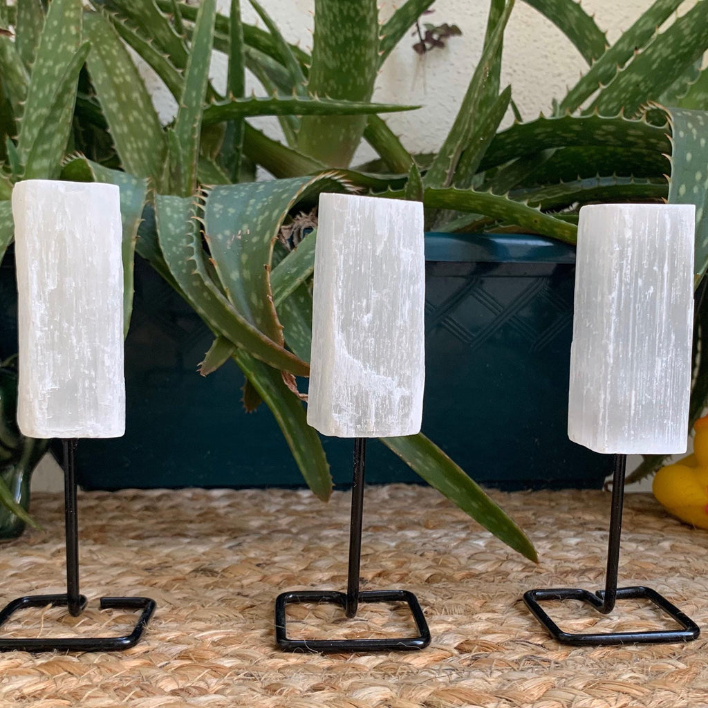Selenite Crystal Log on Stand