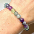 Rainbow Fluorite Crystal Bracelet: Handmade Gemstone Beaded Bracelet, 8mm Matte Bead
