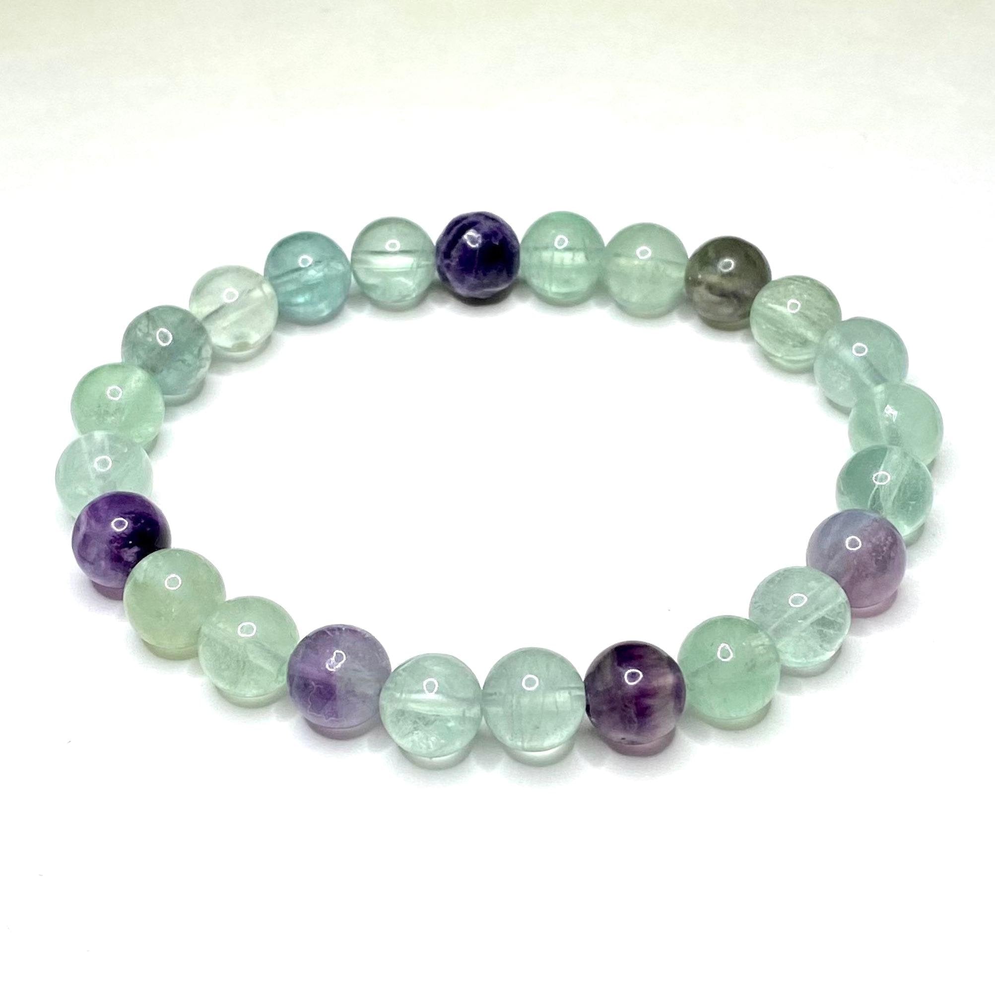 Rainbow Fluorite Crystal Bracelet: Gemstone Beaded Stretch Bracelet