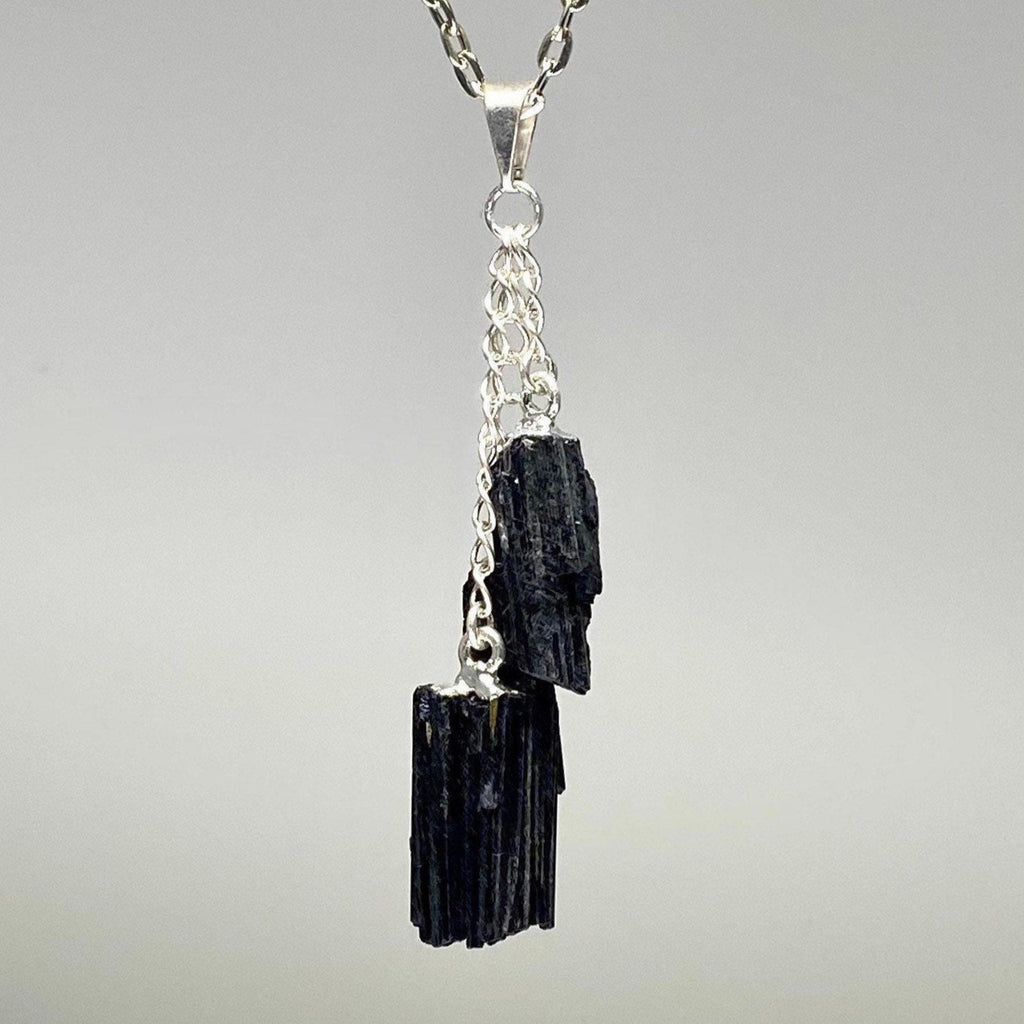 Black Tourmaline Triple Drop Pendant with Chain