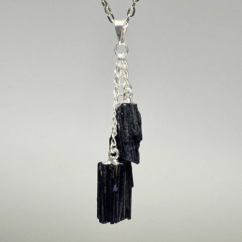 Black Tourmaline Triple Drop Pendant with Chain