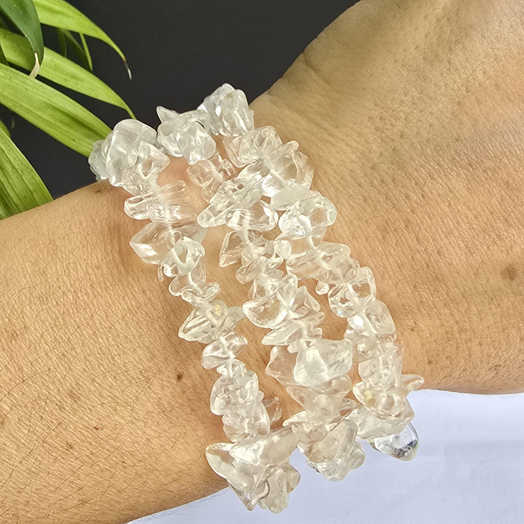 Clear Quartz Crystal Bracelet, Gemstone Chips Beaded Bracelet
