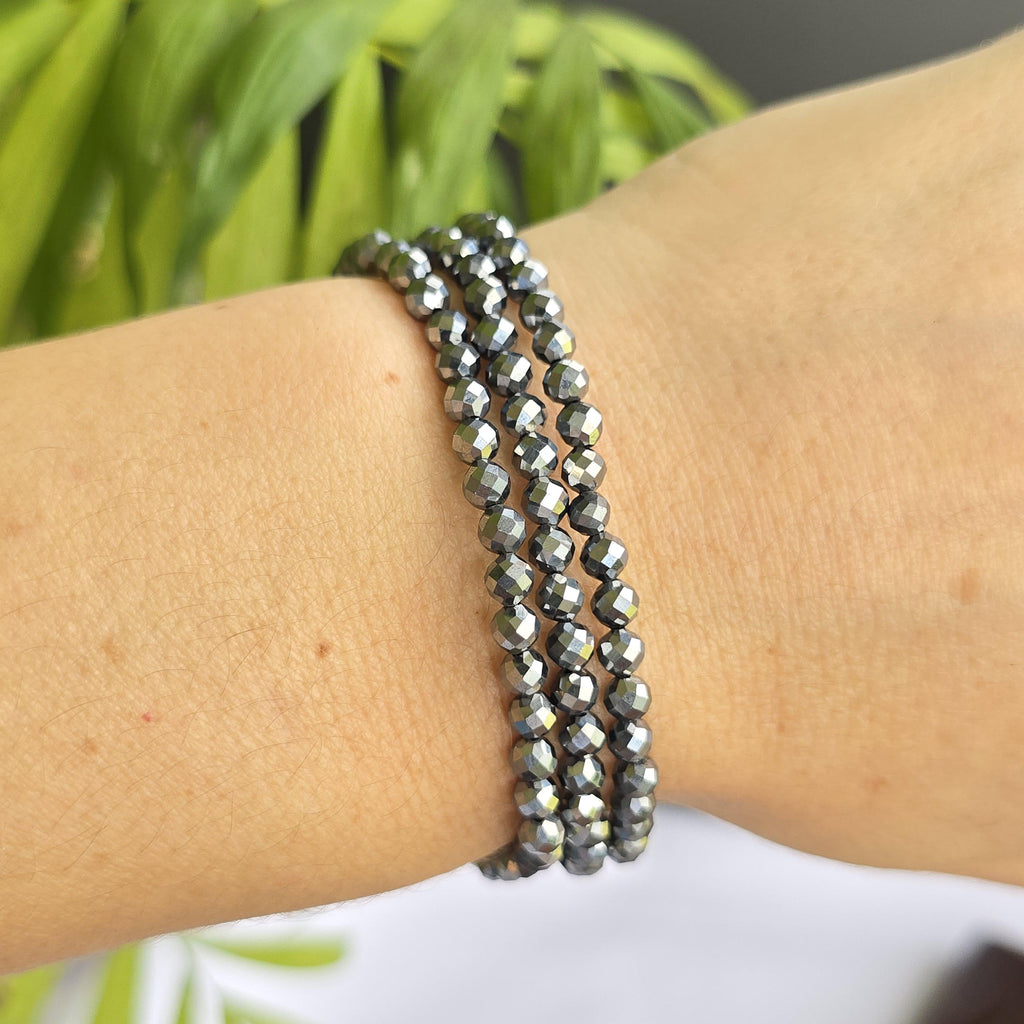 Terahertz Gemstone Beaded Bracelet, Crystal Healing 4mm Stretch Bracelet