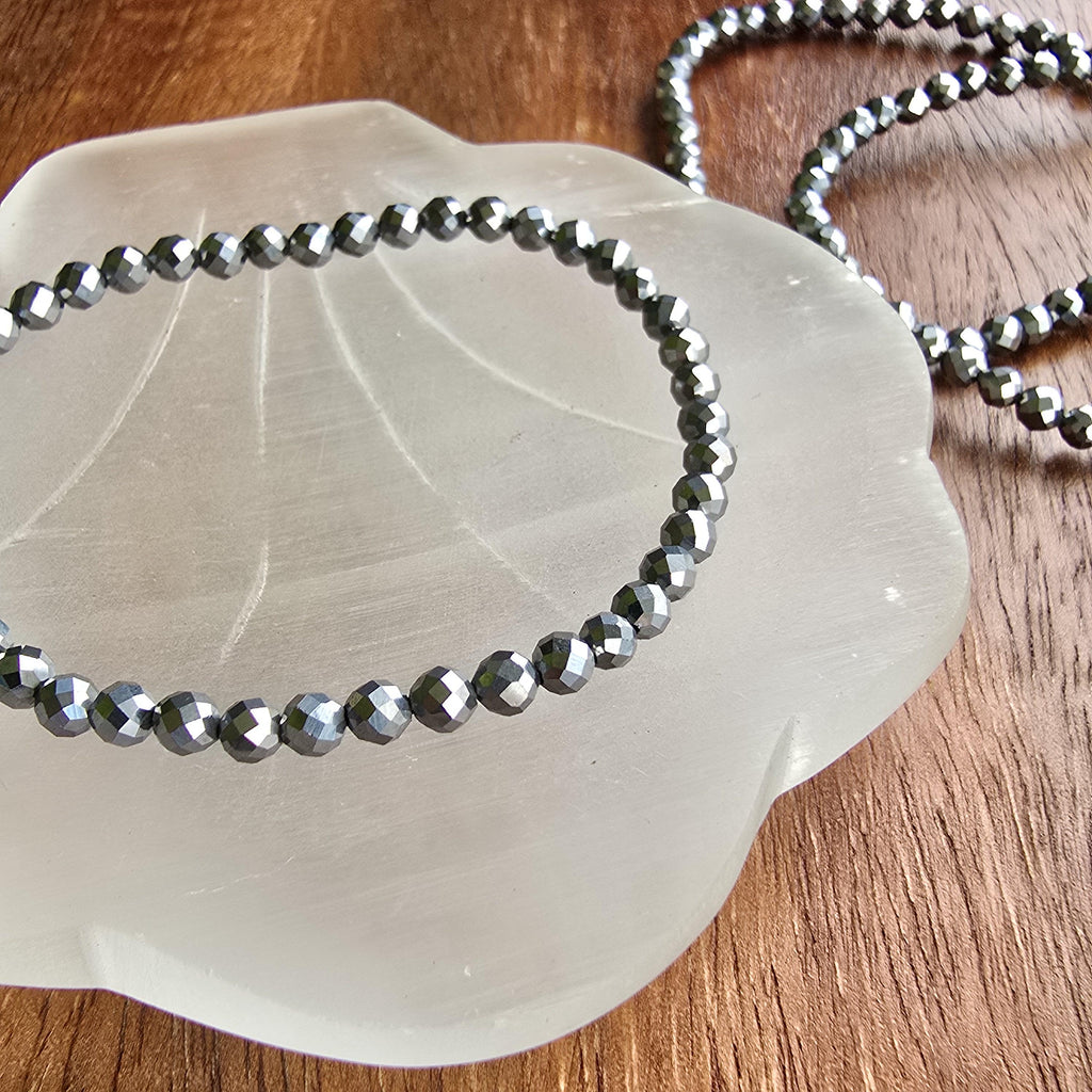 Terahertz Gemstone Beaded Bracelet, Crystal Healing 4mm Stretch Bracelet