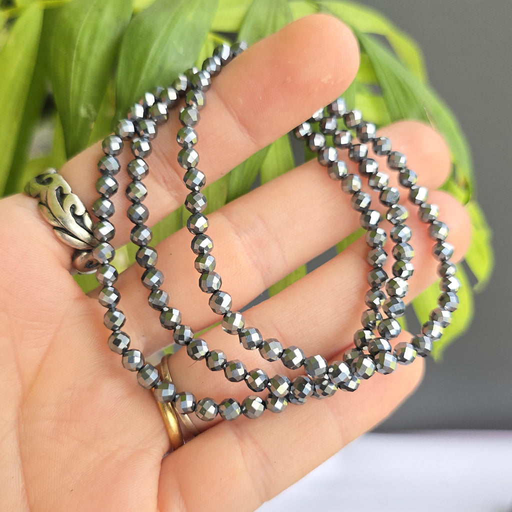 Terahertz Gemstone Beaded Bracelet, Crystal Healing 4mm Stretch Bracelet