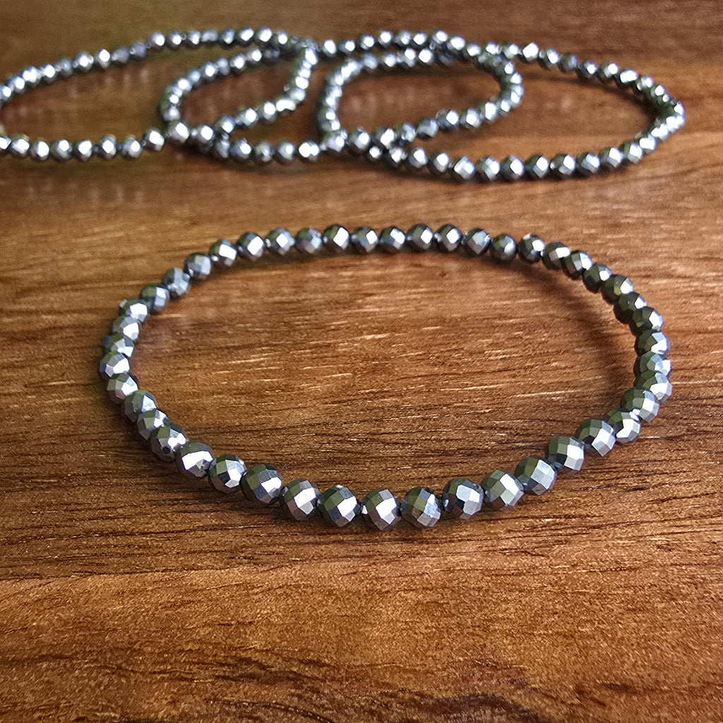 Terahertz Gemstone Beaded Bracelet, Crystal Healing 4mm Stretch Bracelet