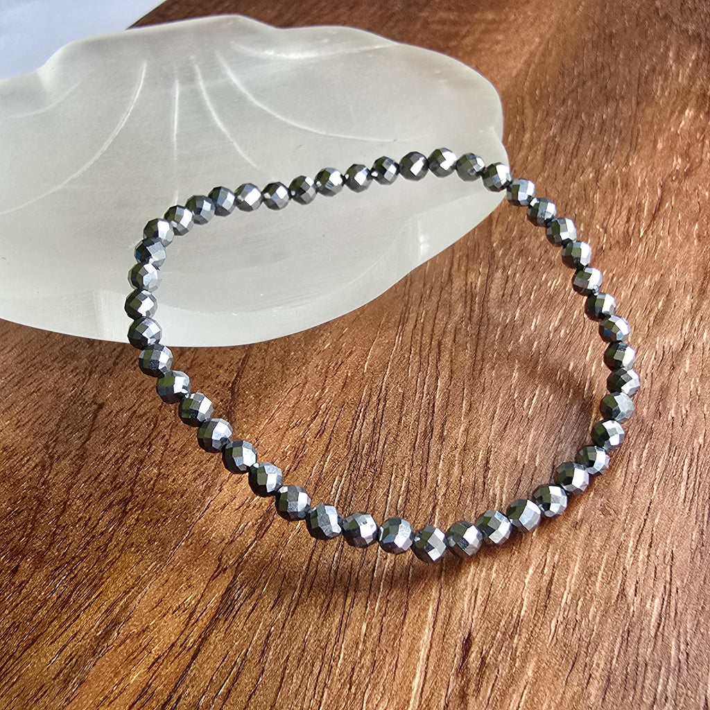 Terahertz Gemstone Beaded Bracelet, Crystal Healing 4mm Stretch Bracelet