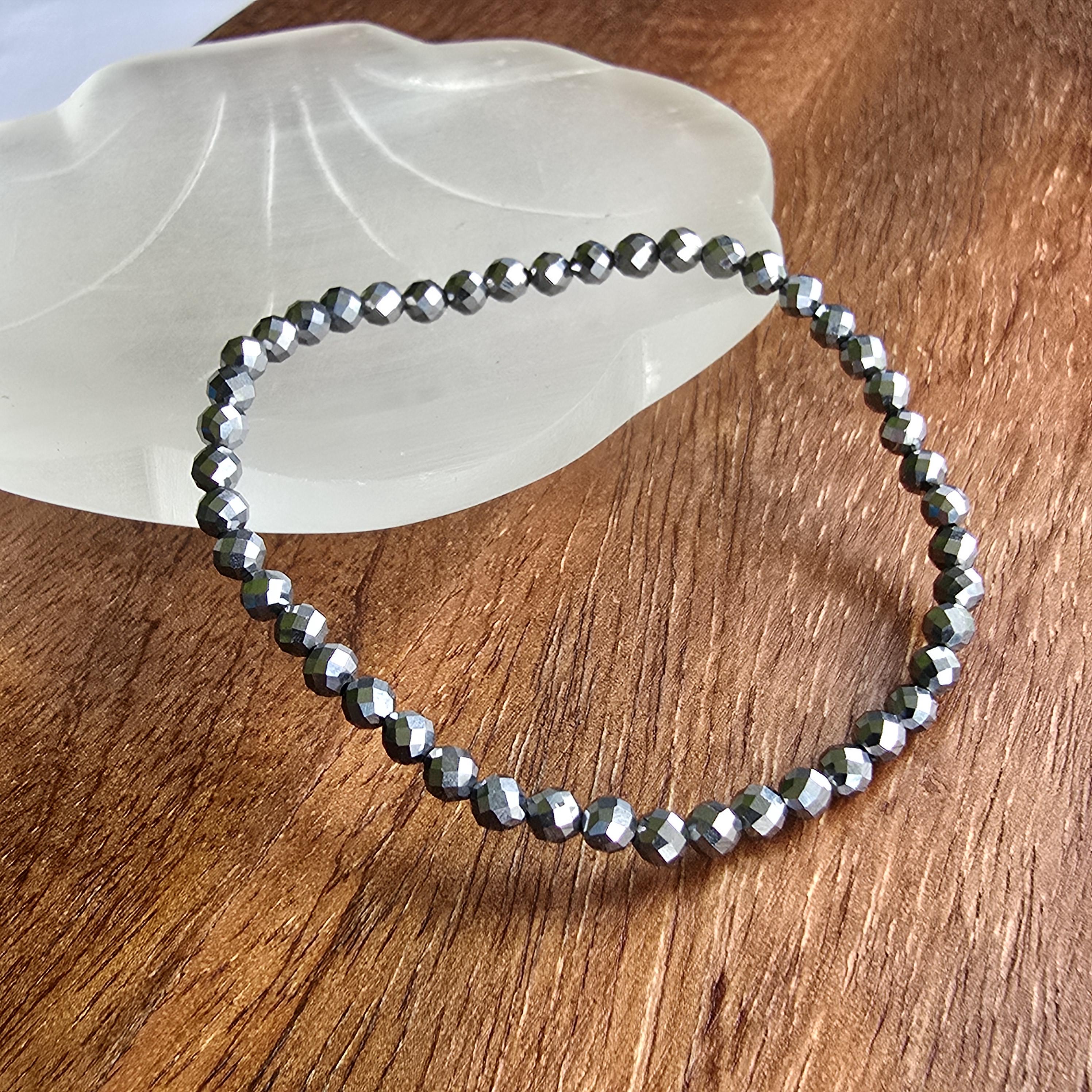 Terahertz Gemstone Beaded Bracelet, Crystal Healing 4mm Stretch Bracelet