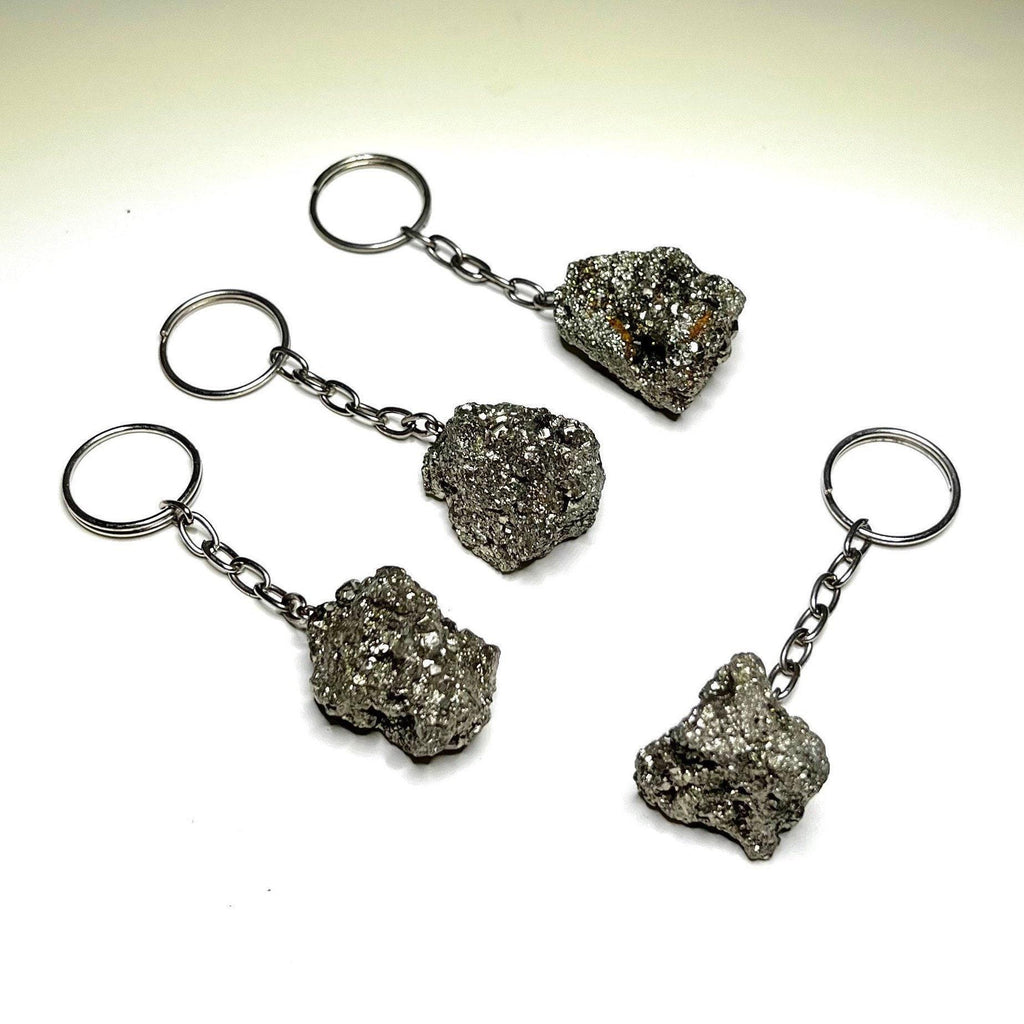 Natural Pyrite Crystal Keychain - Raw Gemstone Charm