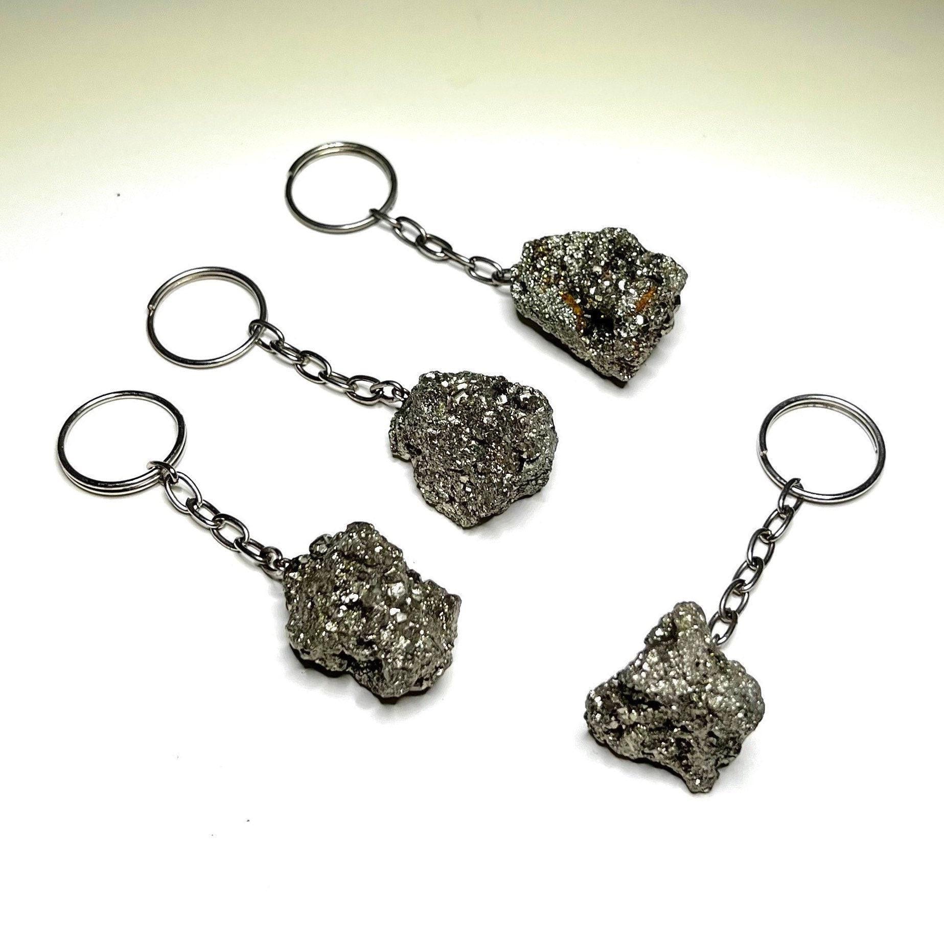 Natural Pyrite Crystal Keychain - Raw Gemstone Charm