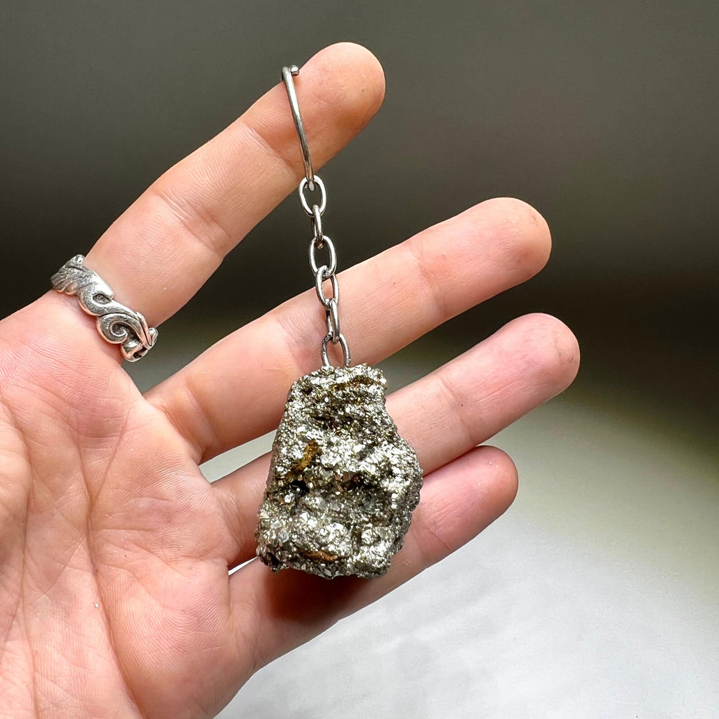 Natural Pyrite Crystal Keychain - Raw Gemstone Charm