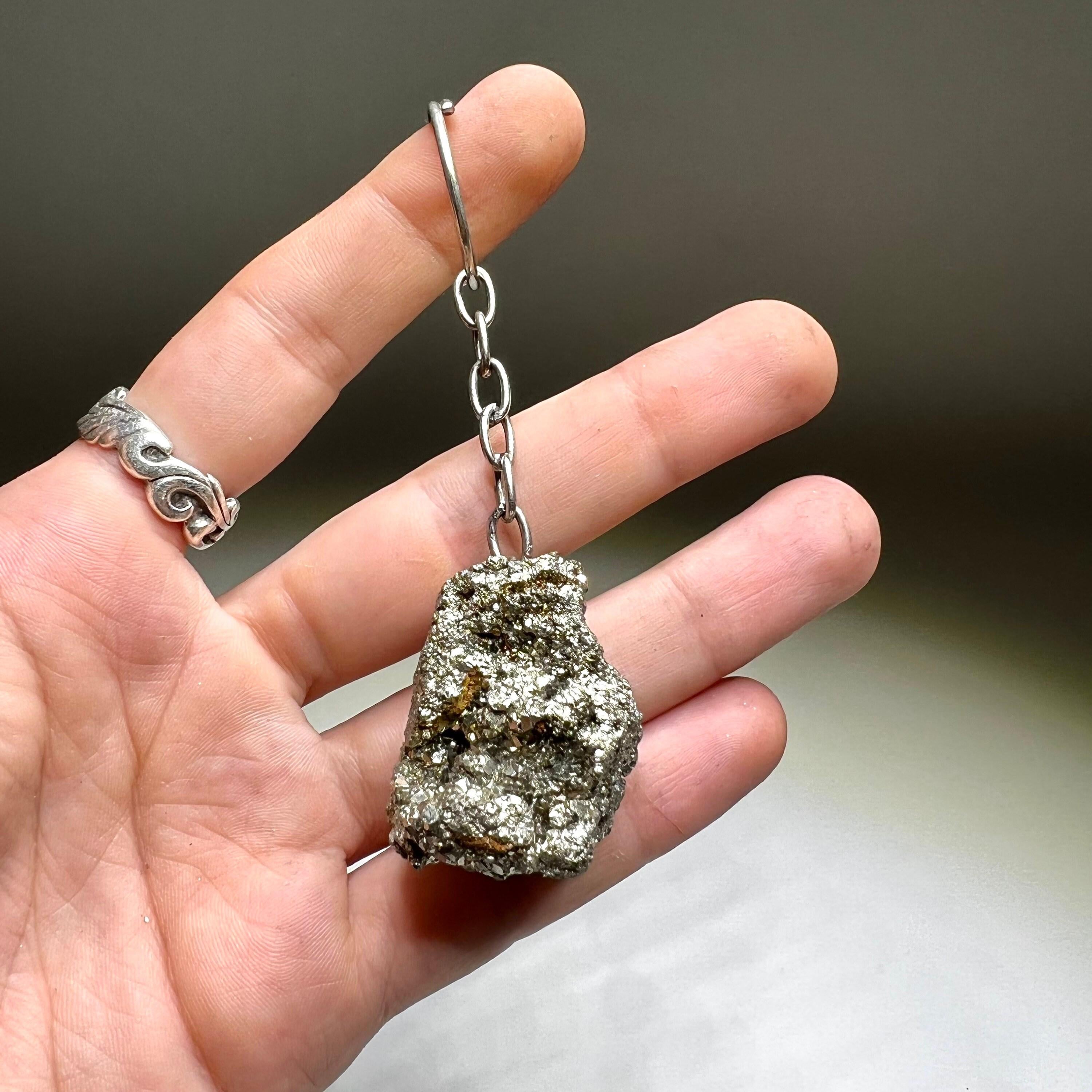 Natural Pyrite Crystal Keychain - Raw Gemstone Charm
