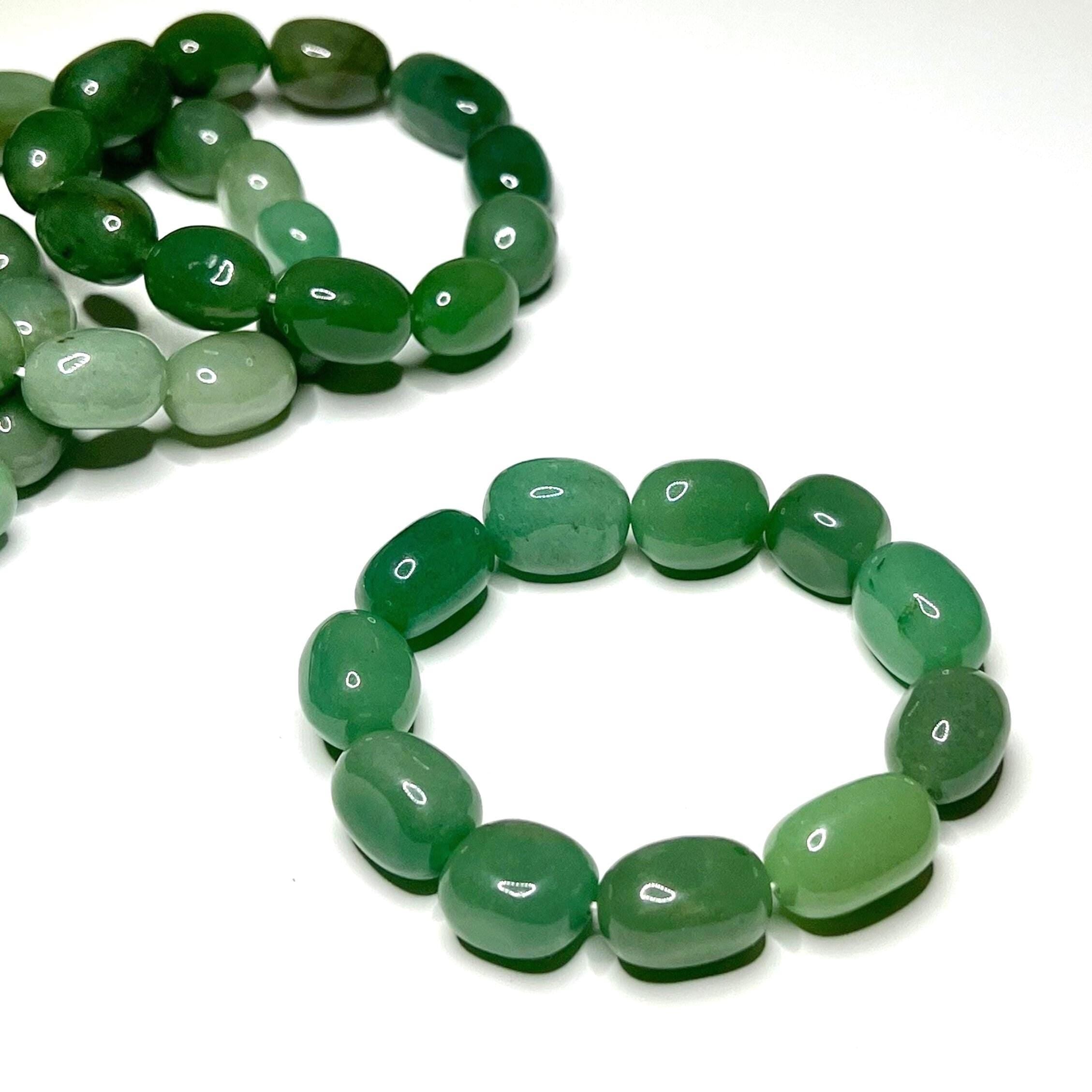 Green Aventurine Crystal Bracelet, Jelly Bean Gemstone Beaded Bracelet
