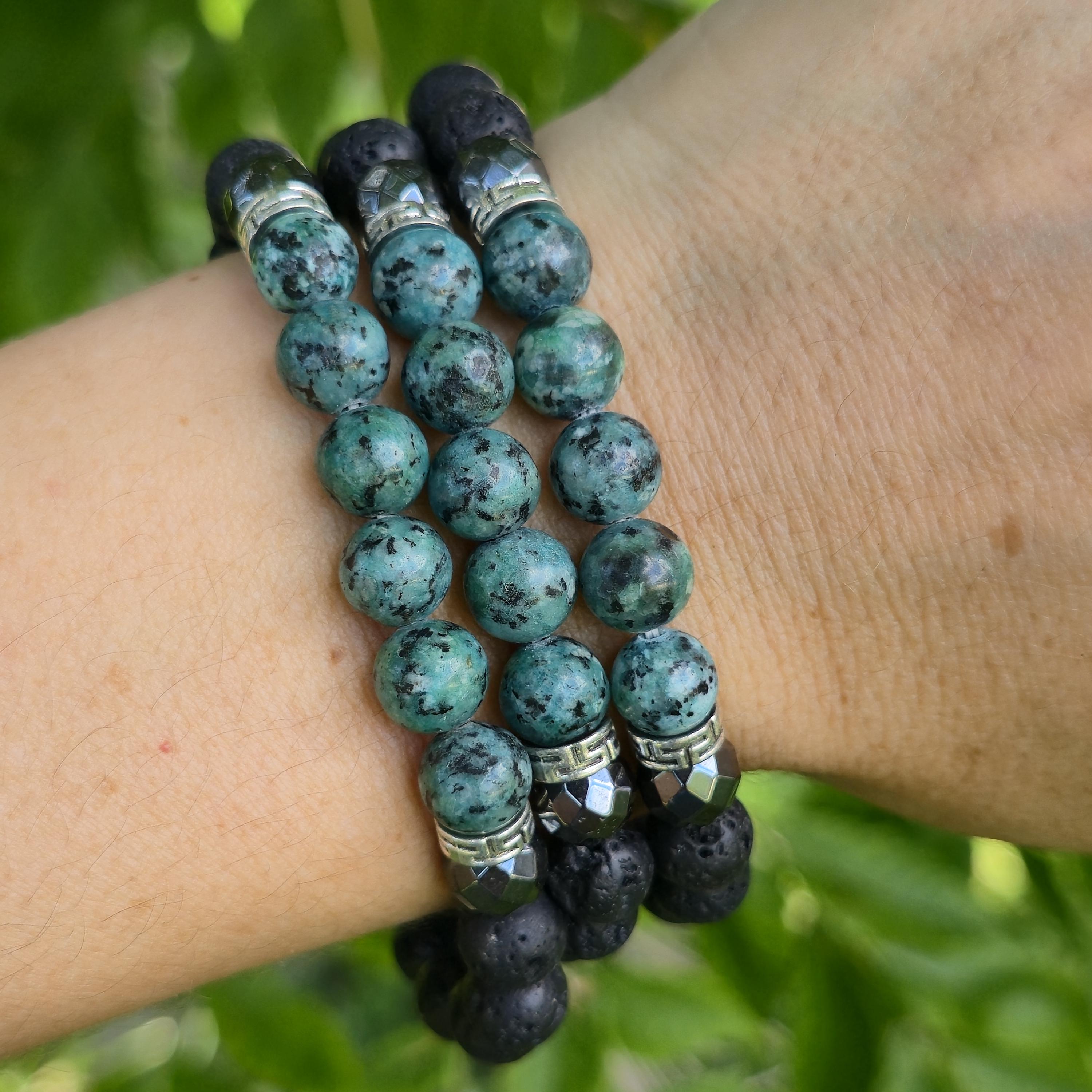 African Turquoise Lava Rock Crystal Bracelet: Handmade Gemstone Beaded Bracelet