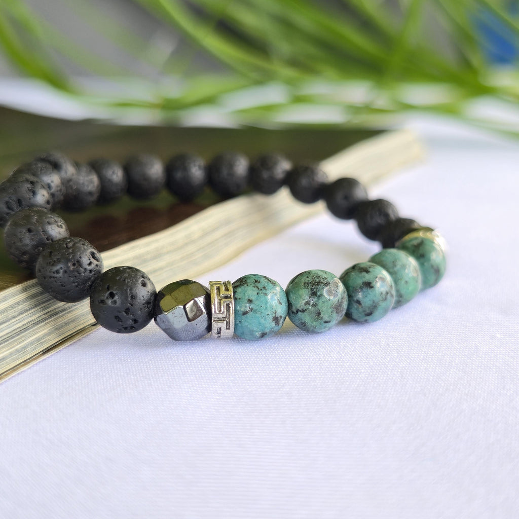 African Turquoise Lava Rock Crystal Bracelet: Handmade Gemstone Beaded Bracelet