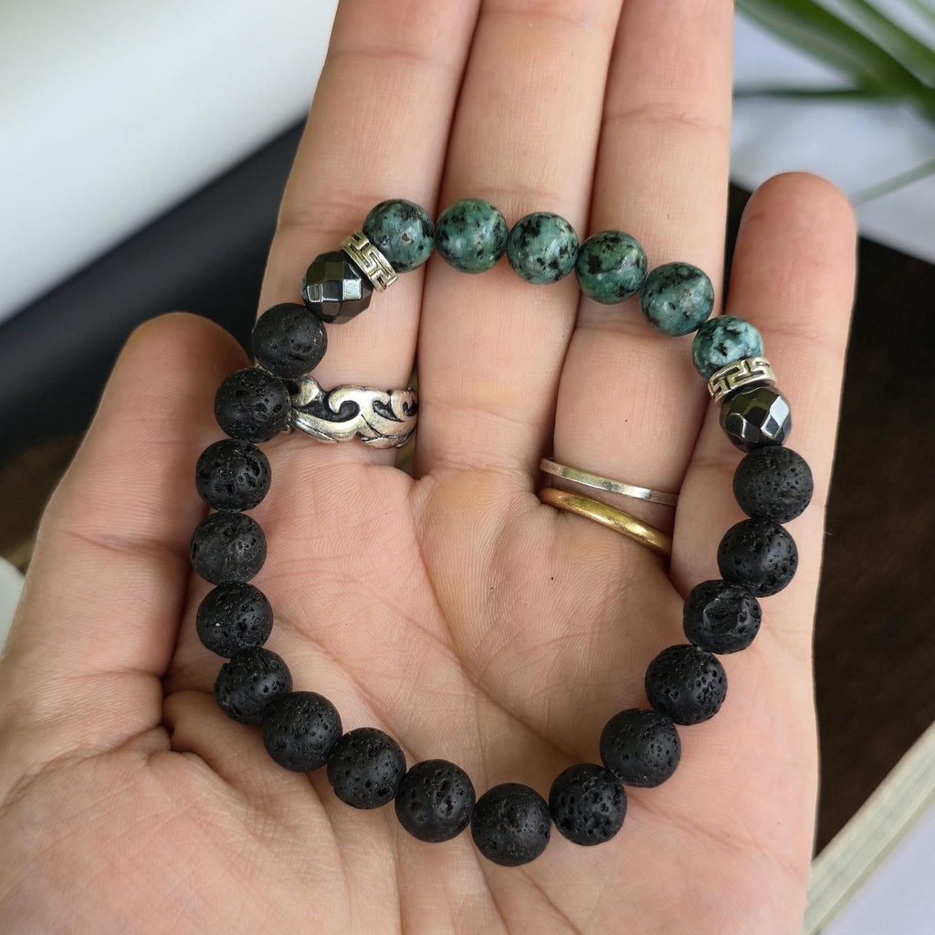 African Turquoise Lava Rock Crystal Bracelet: Handmade Gemstone Beaded Bracelet