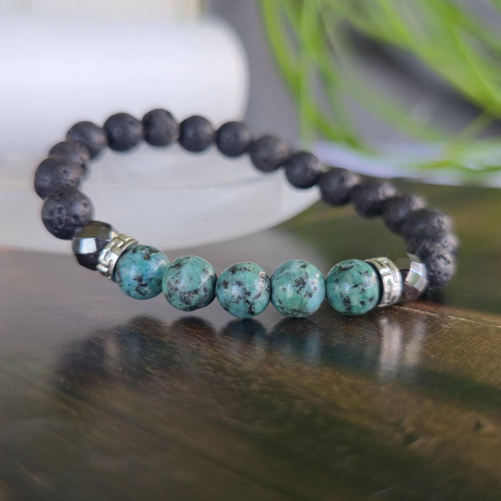 African Turquoise Lava Rock Crystal Bracelet: Handmade Gemstone Beaded Bracelet