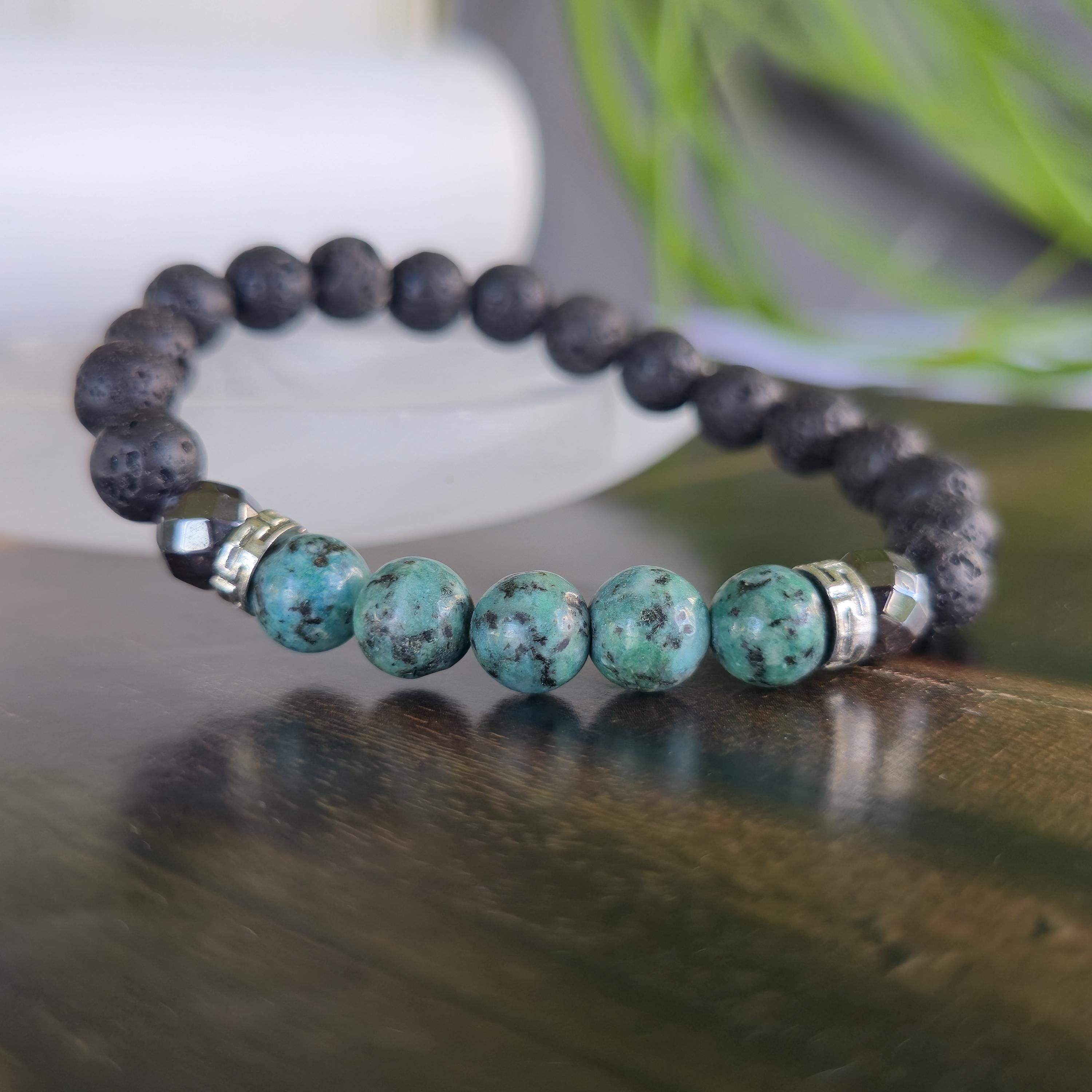African Turquoise Lava Rock Crystal Bracelet: Handmade Gemstone Beaded Bracelet
