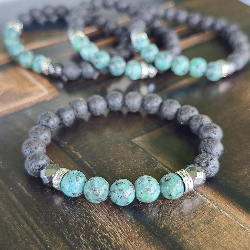 African Turquoise Lava Rock Crystal Bracelet: Handmade Gemstone Beaded Bracelet