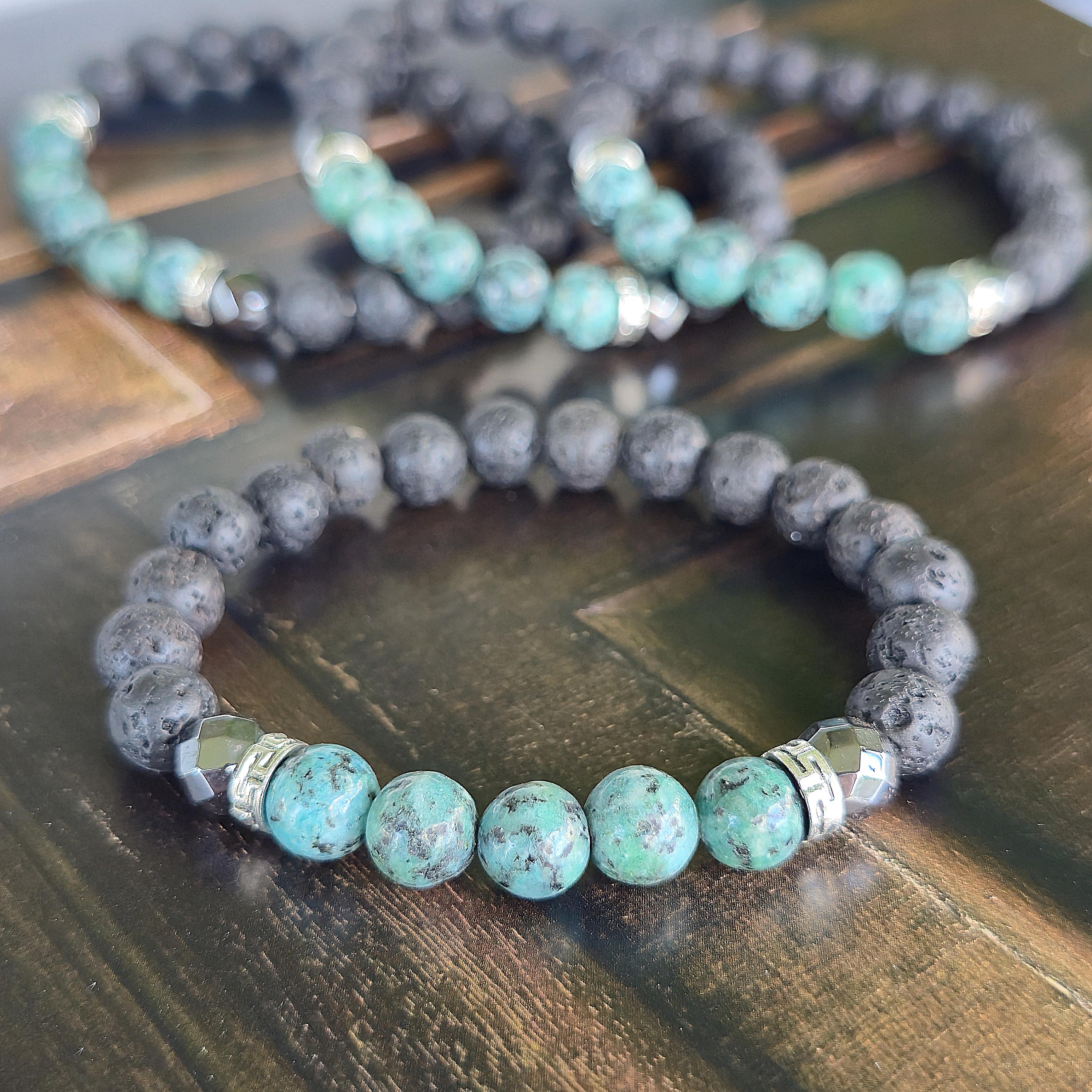 African Turquoise Lava Rock Crystal Bracelet: Handmade Gemstone Beaded Bracelet