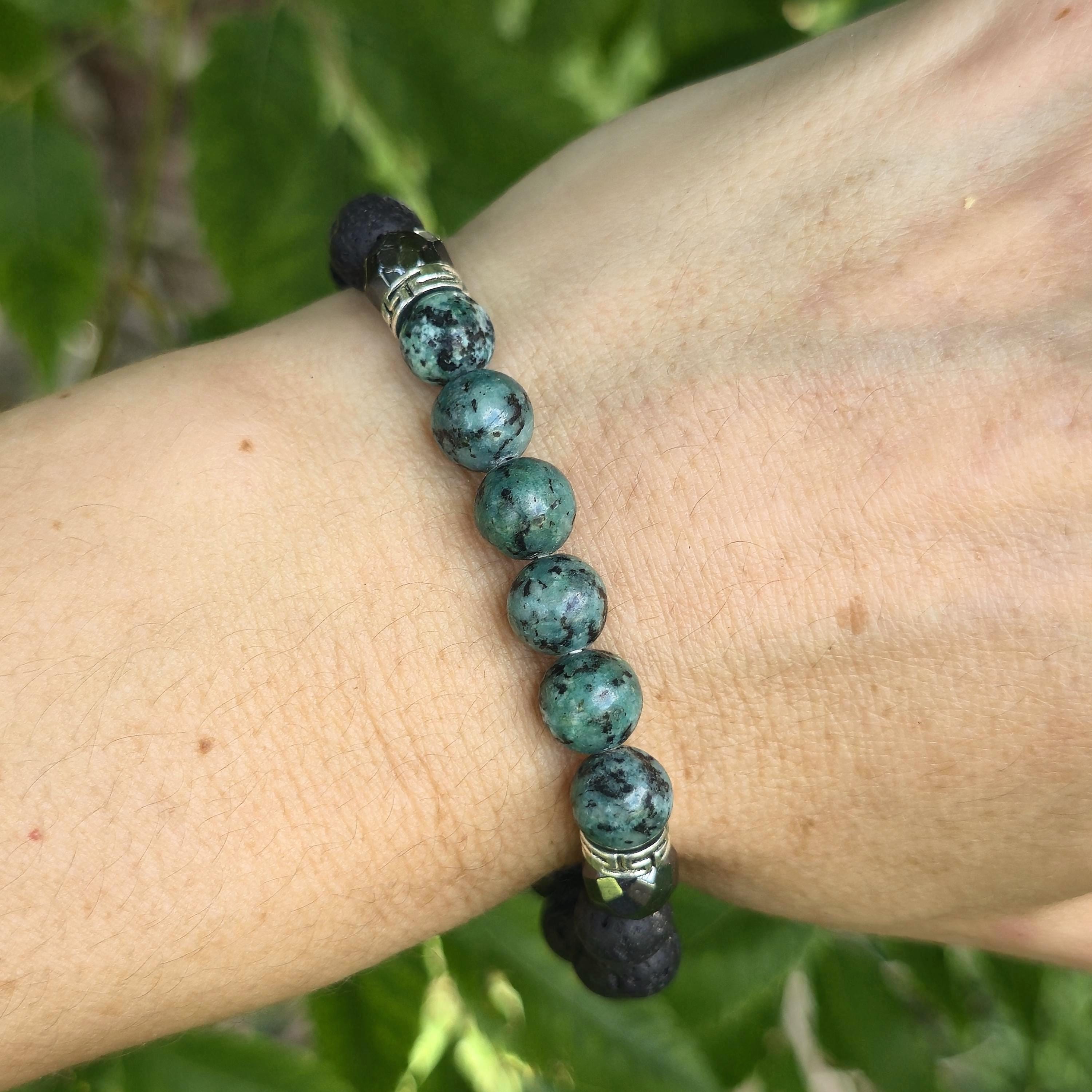 African Turquoise Lava Rock Crystal Bracelet: Handmade Gemstone Beaded Bracelet