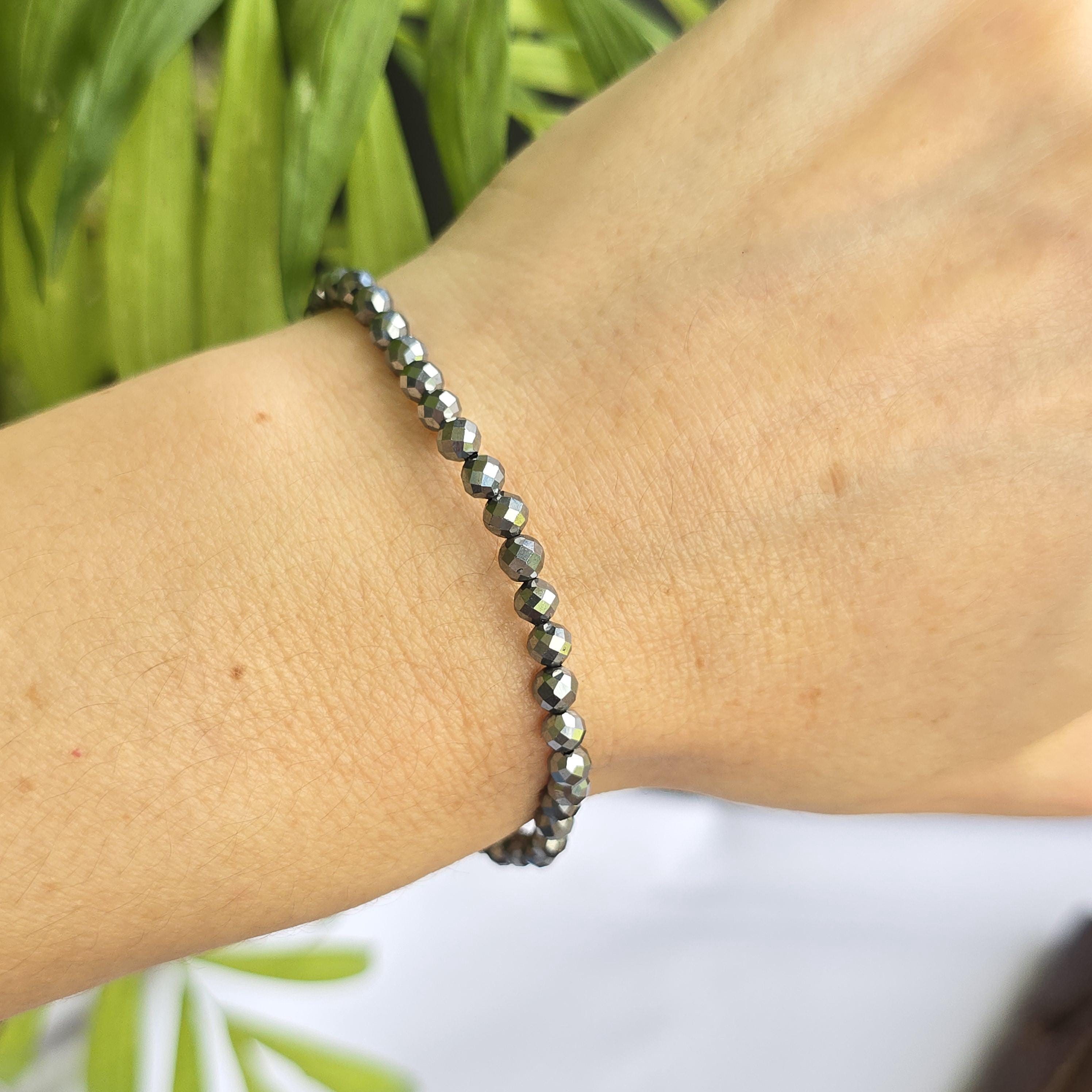 Terahertz Gemstone Beaded Bracelet, Crystal Healing 4mm Stretch Bracelet
