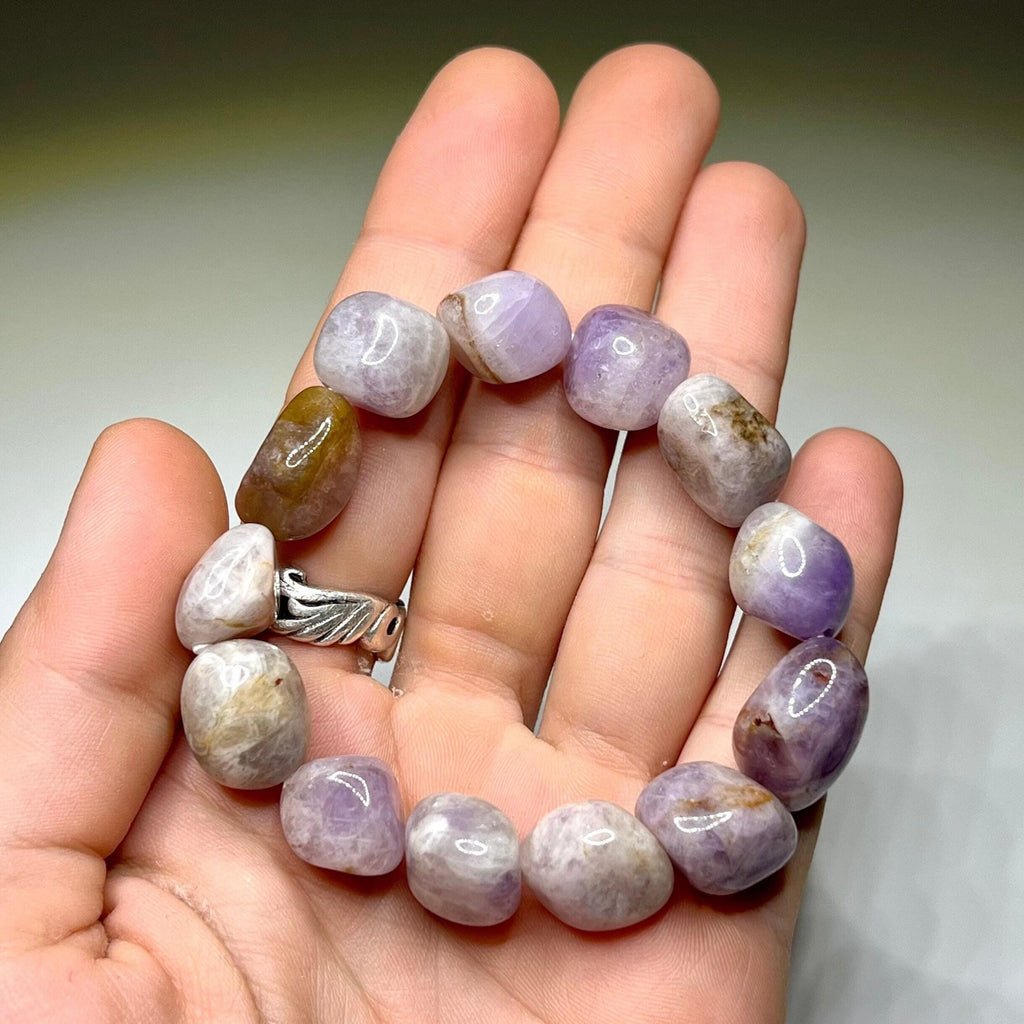 Amethyst Tumbled Crystal Bracelet: Gemstone Beaded Stretch Bracelet