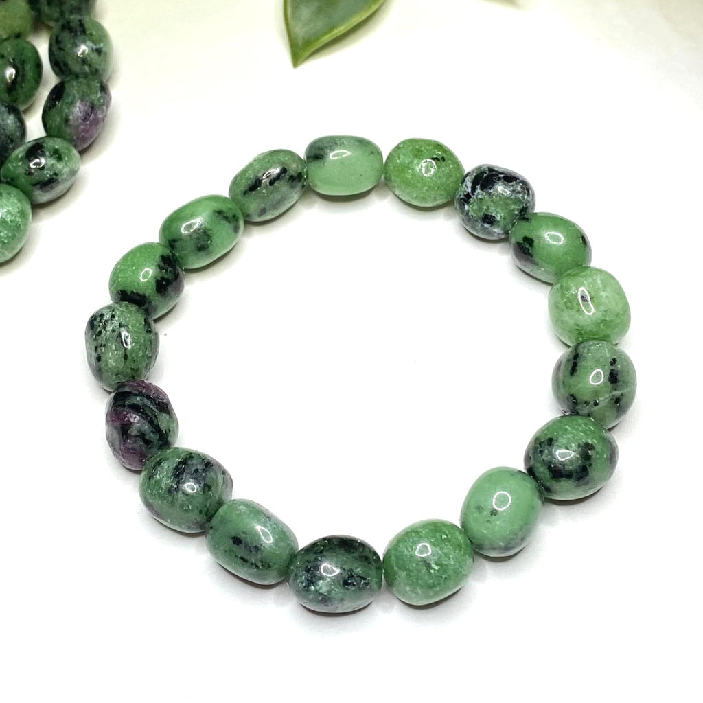 Ruby Zoisite Crystal Bracelet, Tumbled Gemstone Beaded Bracelet