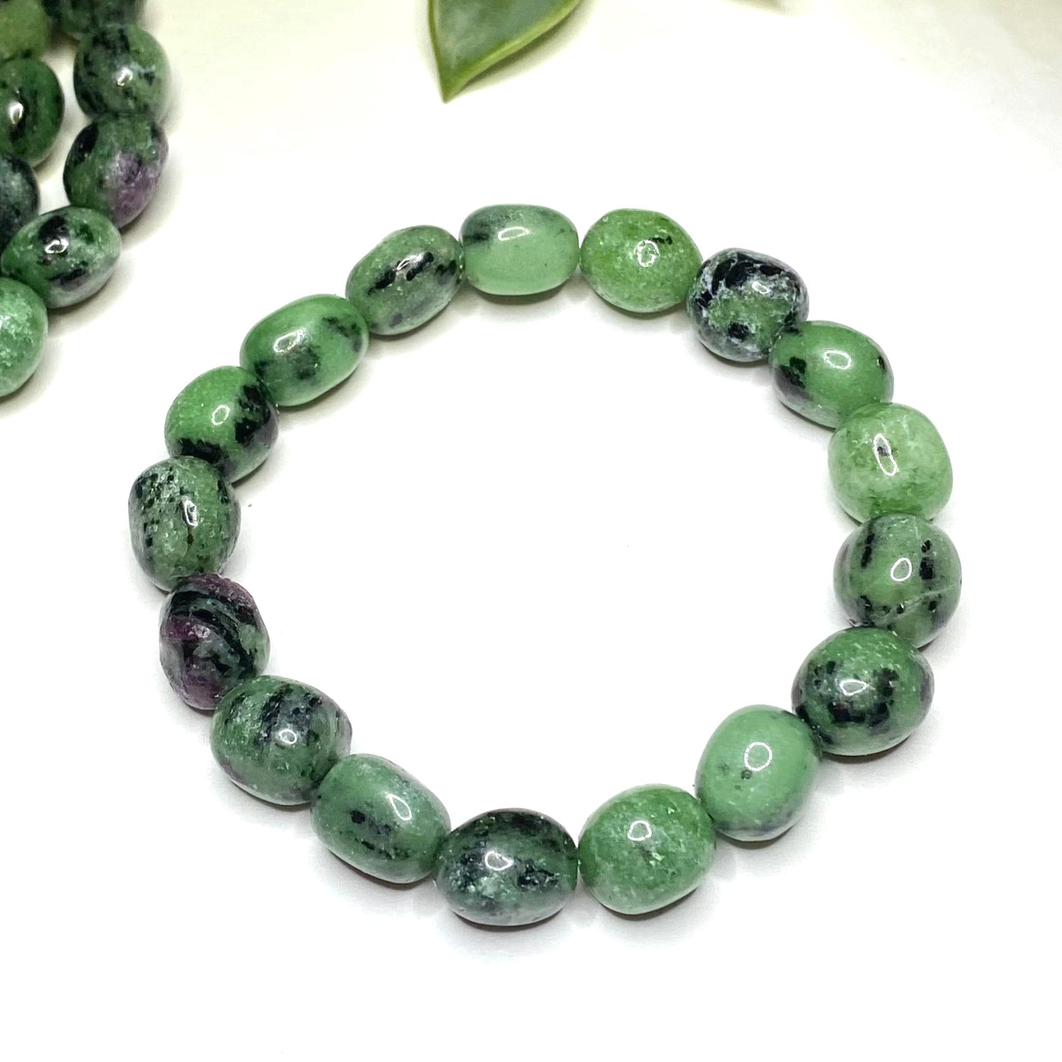 Ruby Zoisite Crystal Bracelet, Tumbled Gemstone Beaded Bracelet