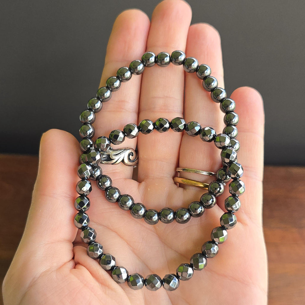 Hematite Crystal Bracelet - Gemstone Beaded Stretch Bracelet
