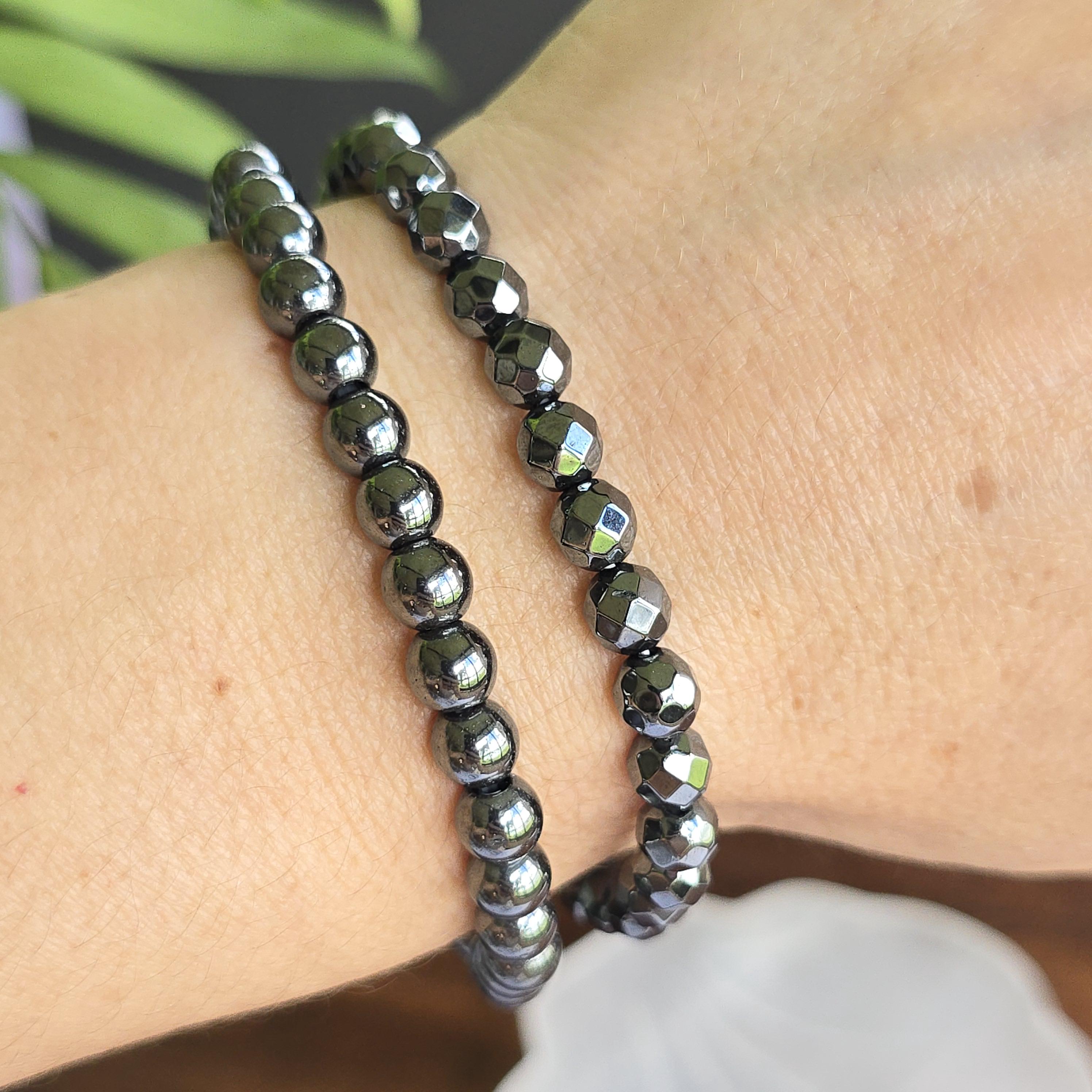 Hematite Crystal Bracelet - Gemstone Beaded Stretch Bracelet