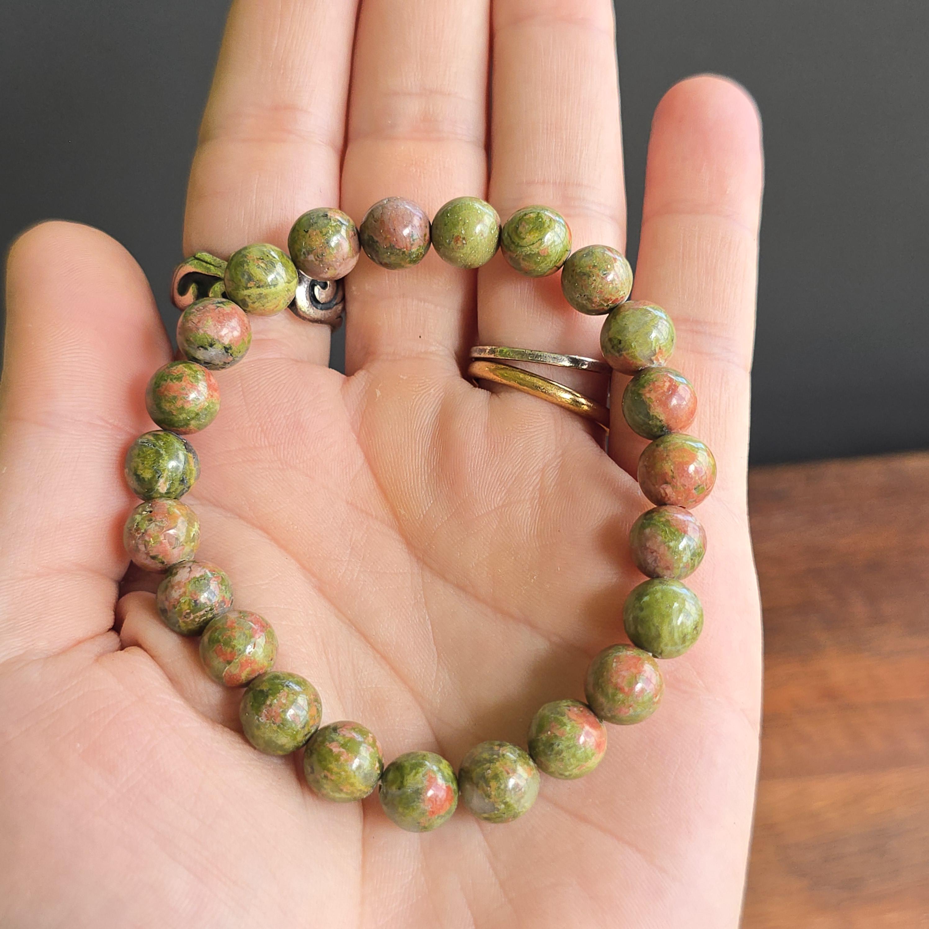 Unakite Jasper Crystal Bracelet: Handmade Gemstone Beaded Bracelet
