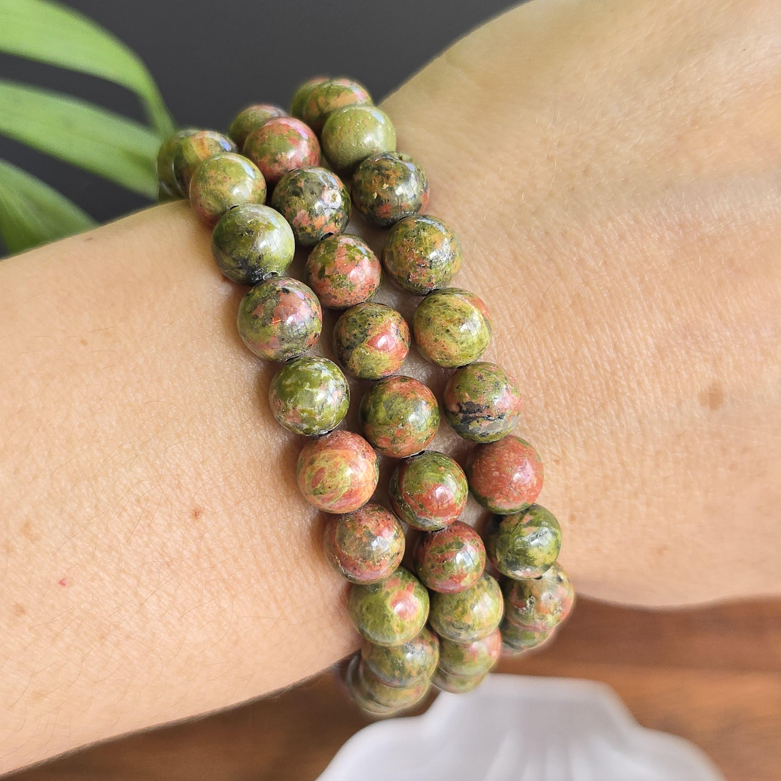 Unakite Jasper Crystal Bracelet: Handmade Gemstone Beaded Bracelet