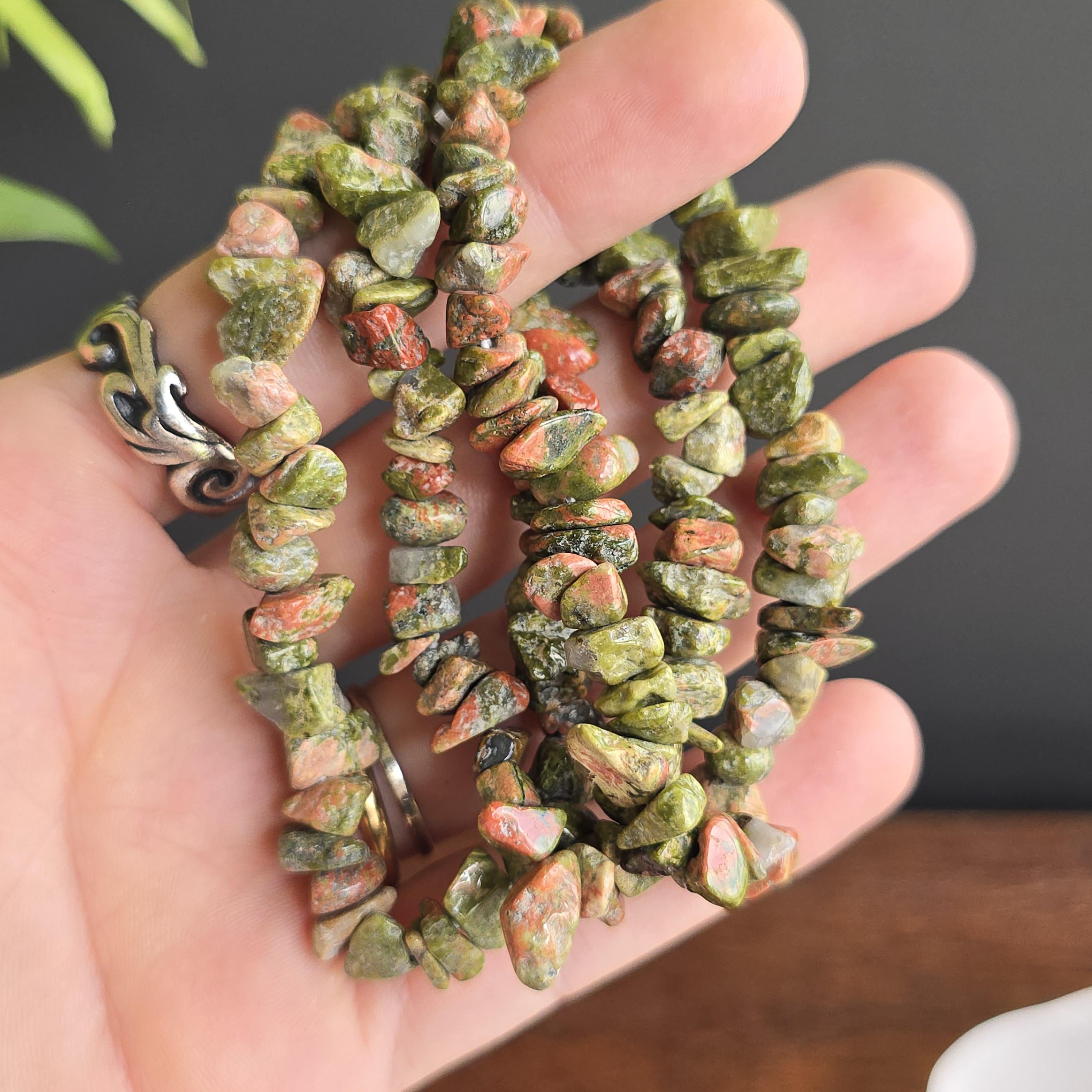 Unakite Jasper Crystal Chips Bracelet: Handmade Gemstone Beaded Bracelet