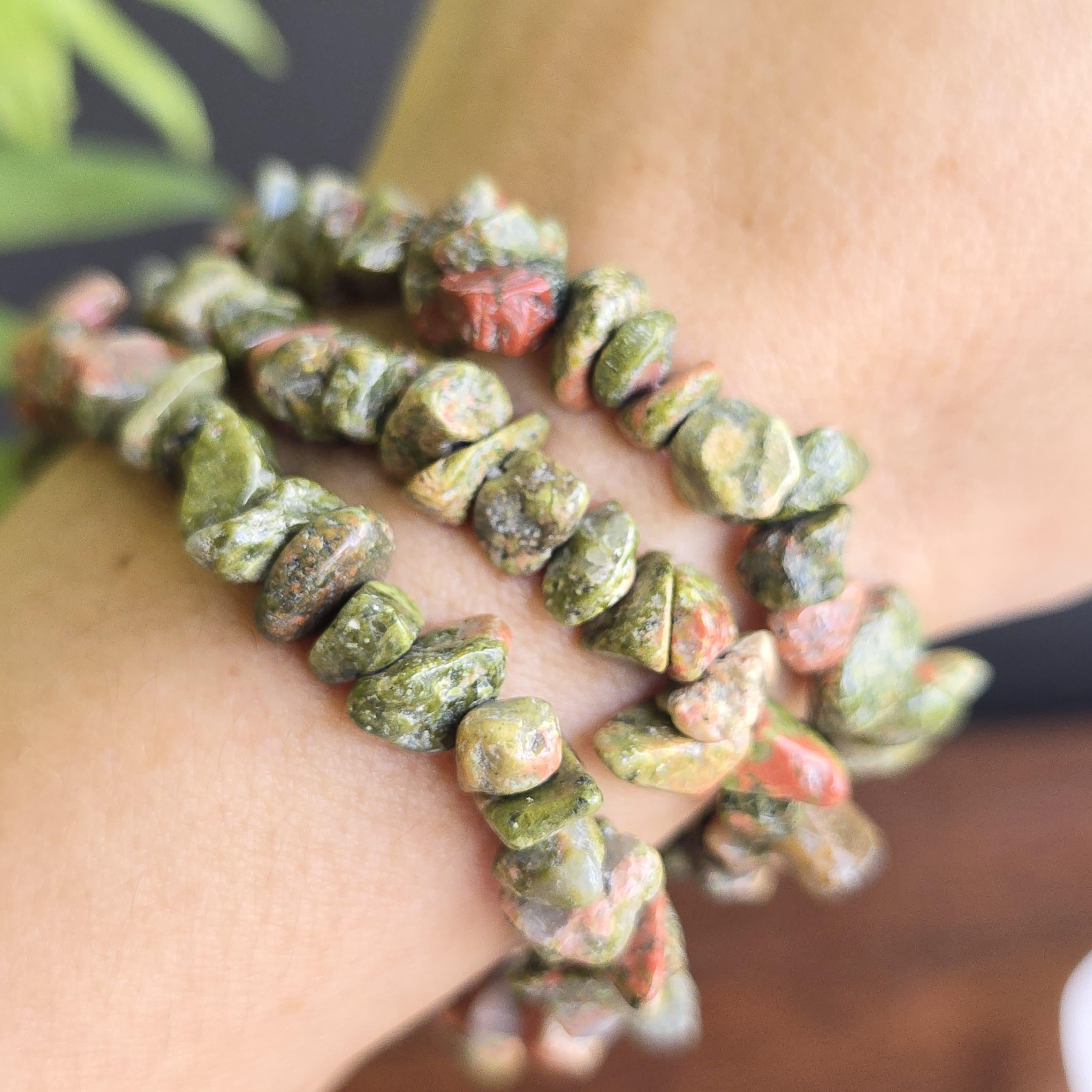 Unakite Jasper Crystal Chips Bracelet: Handmade Gemstone Beaded Bracelet
